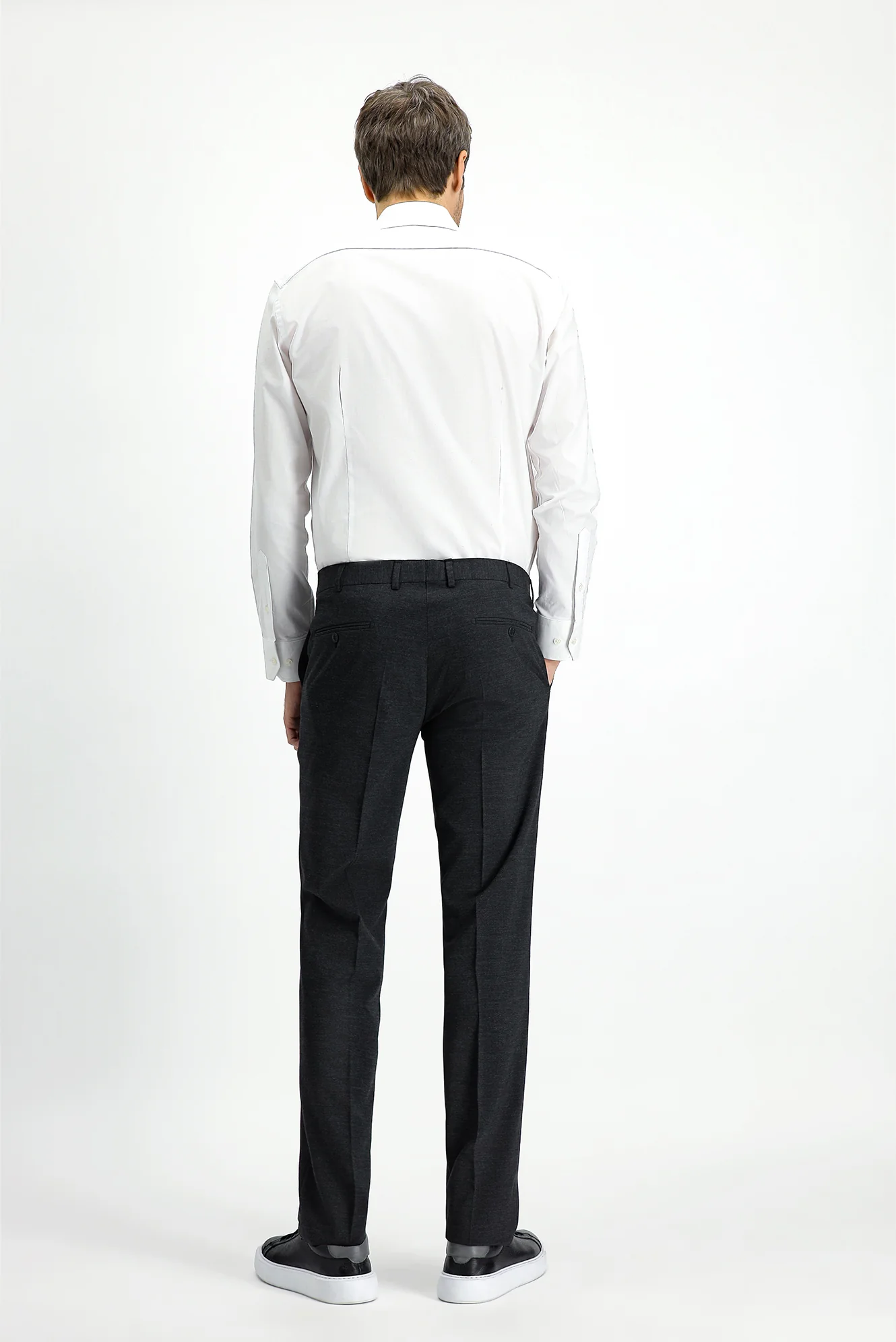 Koyu Antrasit 4 Drop Relaxed Fit Rahat Kesim Yünlü Klasik Kumaş Pantolon - Image 4
