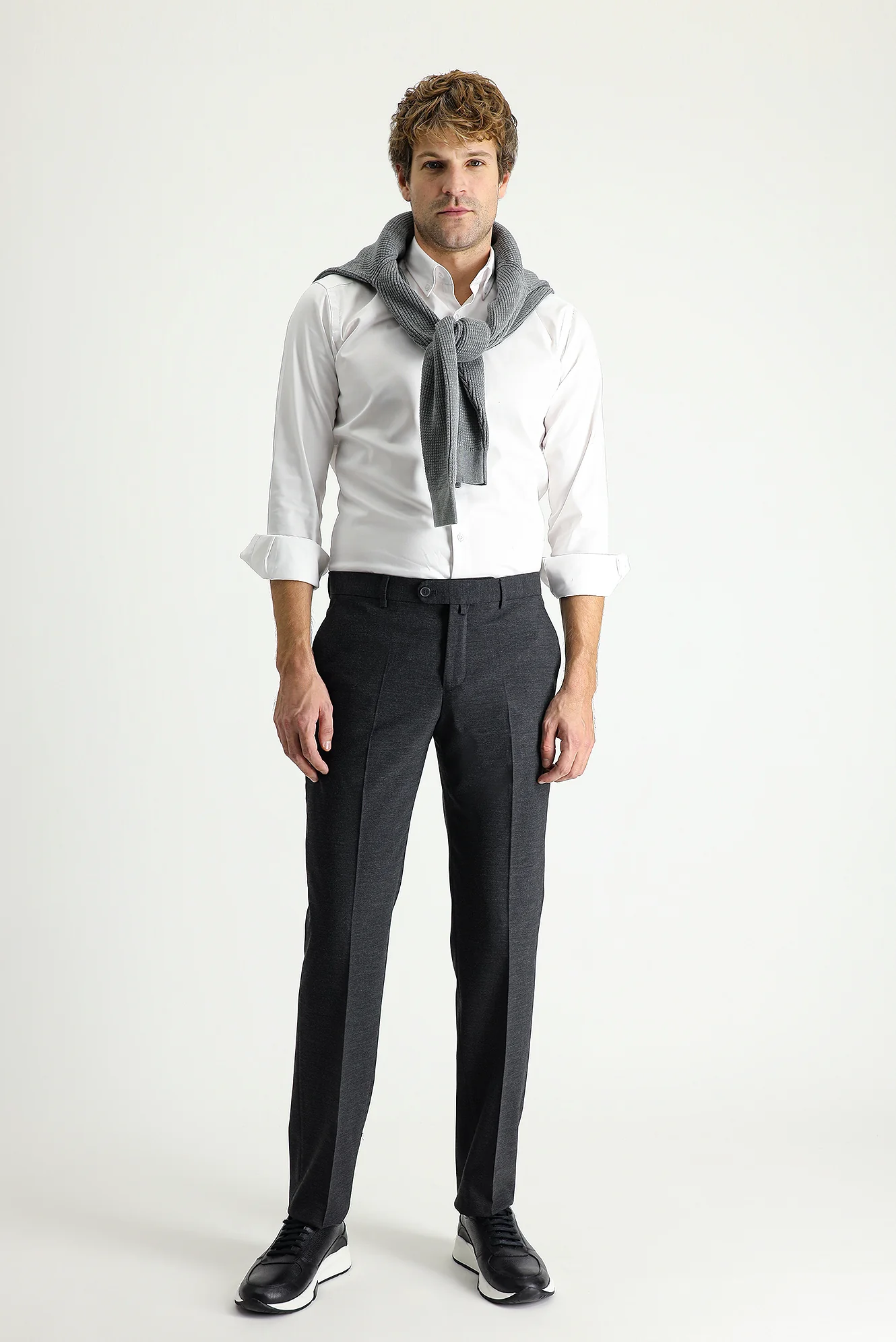 Koyu Antrasit 4 Drop Relaxed Fit Rahat Kesim Yünlü Klasik Kumaş Pantolon - Image 2