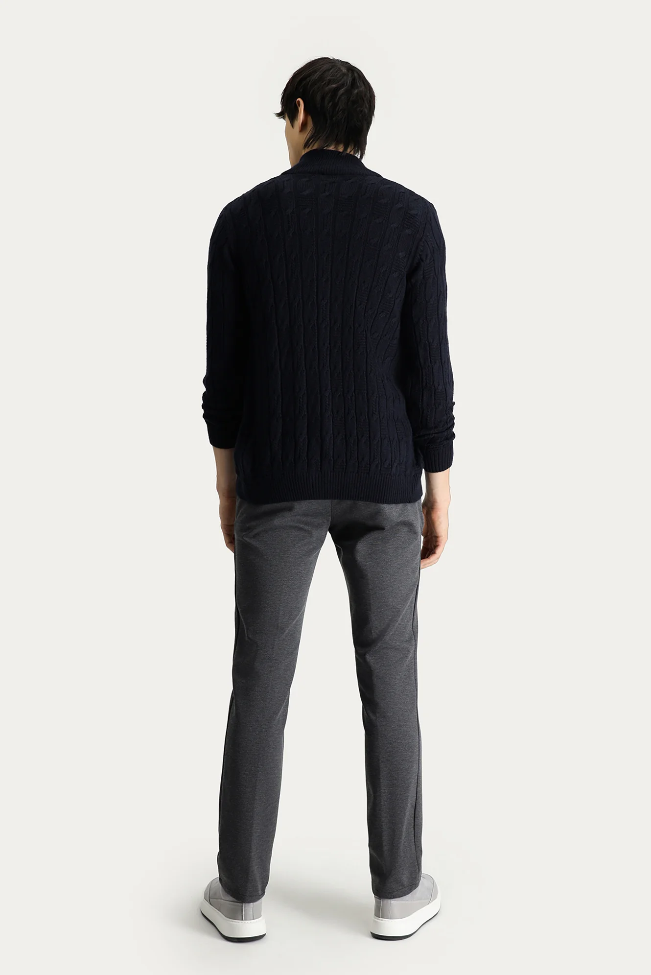Koyu Antrasit Slim Fit Dar Kesim Beli Lastikli İpli Likralı Örme Pantolon - Image 3