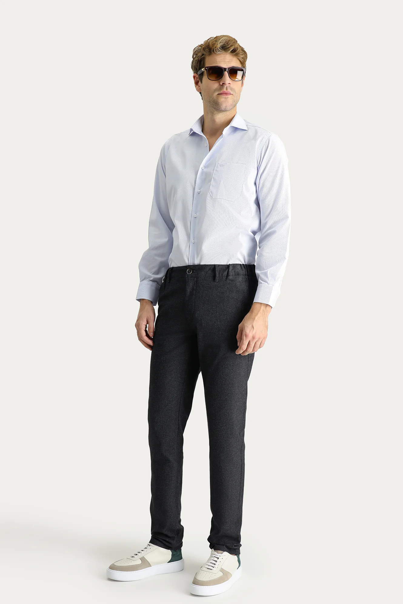 Koyu Antrasit Slim Fit Dar Kesim Desenli Beli Lastikli Likralı Kanvas / Chino Pantolon - Image 2