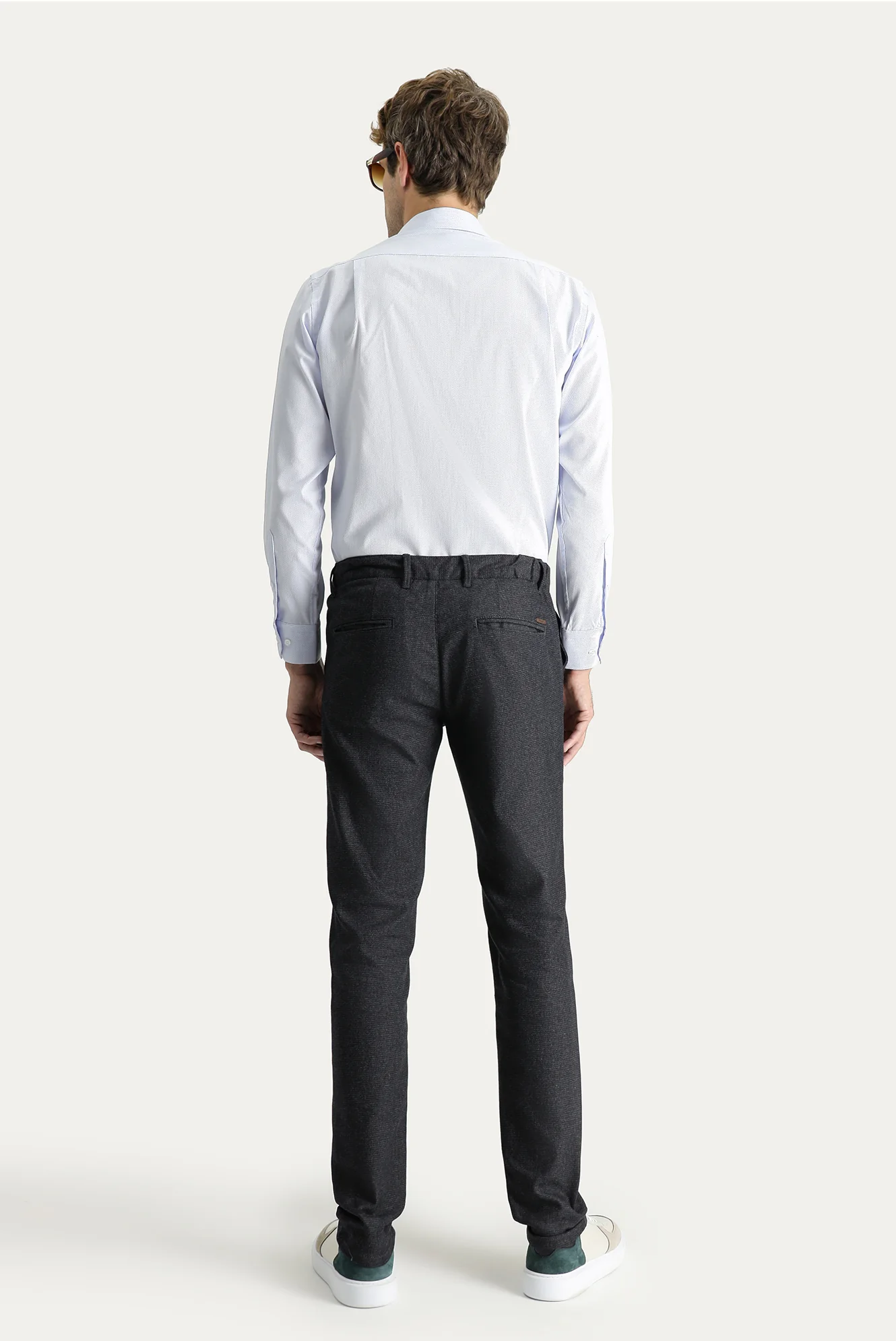 Koyu Antrasit Slim Fit Dar Kesim Desenli Beli Lastikli Likralı Kanvas / Chino Pantolon - Image 4