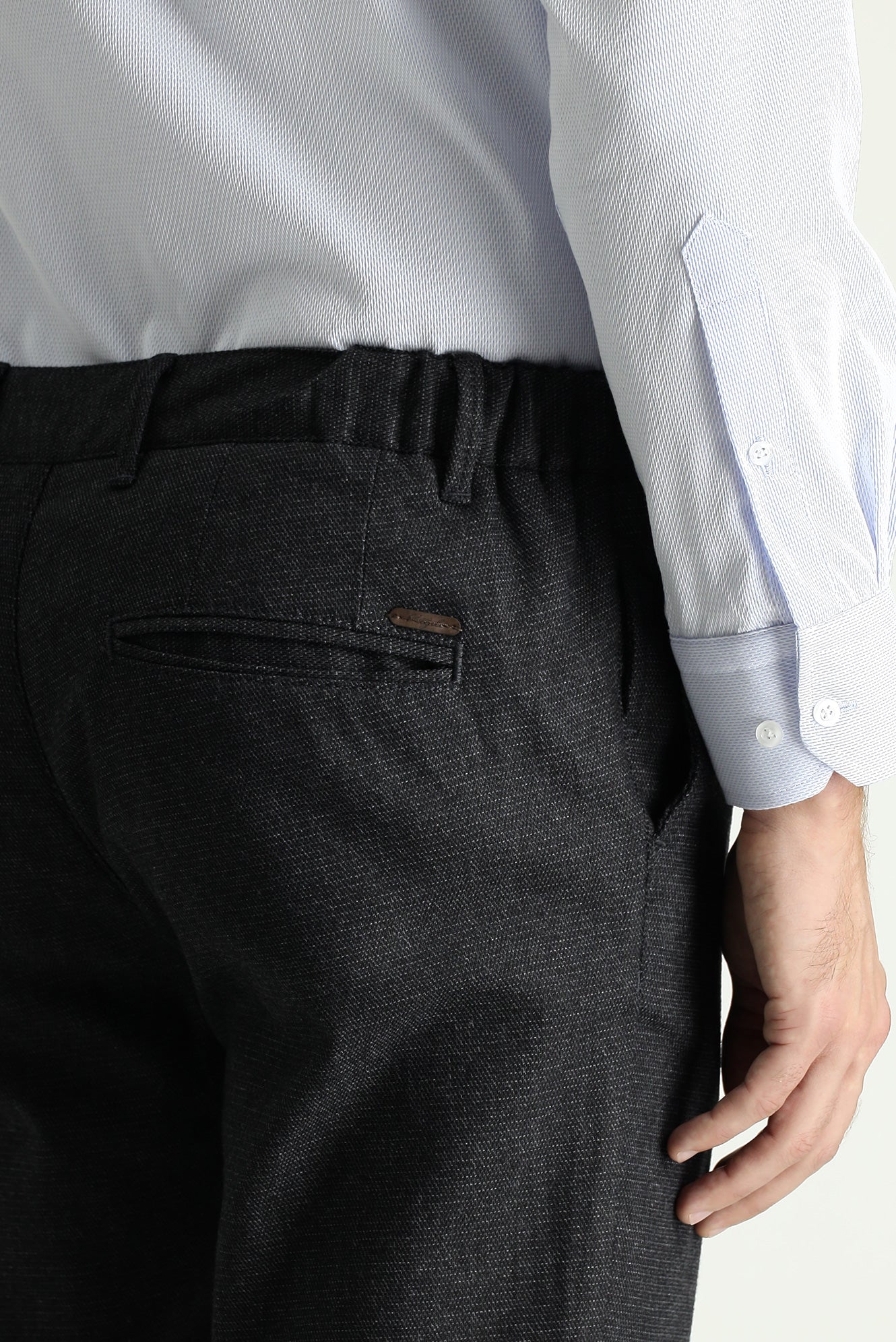 Koyu Antrasit Slim Fit Dar Kesim Desenli Beli Lastikli Likralı Kanvas / Chino Pantolon - Image 5