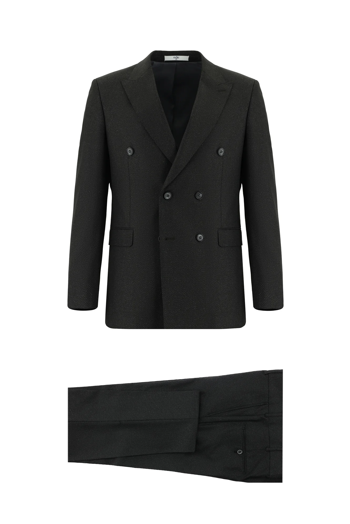 Koyu Antrasit 7 Drop Slim Fit Dar Kesim Desenli Kruvaze Takım Elbise