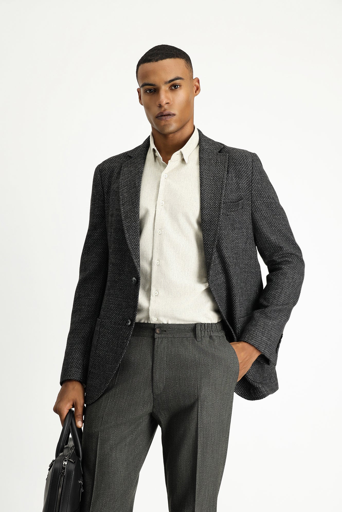 Koyu Antrasit 7 Drop Slim Fit Dar Kesim Desenli Spor Yünlü Ceket - Image 2