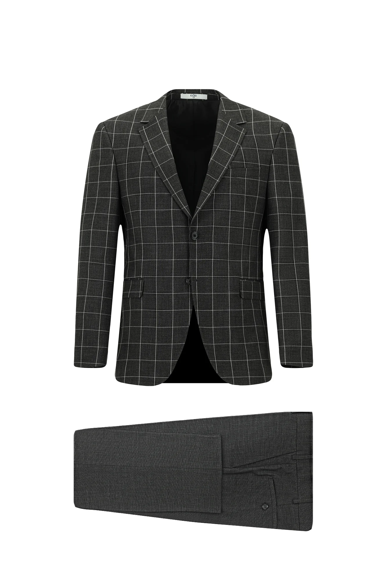 Koyu Antrasit 7 Drop Slim Fit Dar Kesim Kareli Kombinli Takım Elbise - Image 6