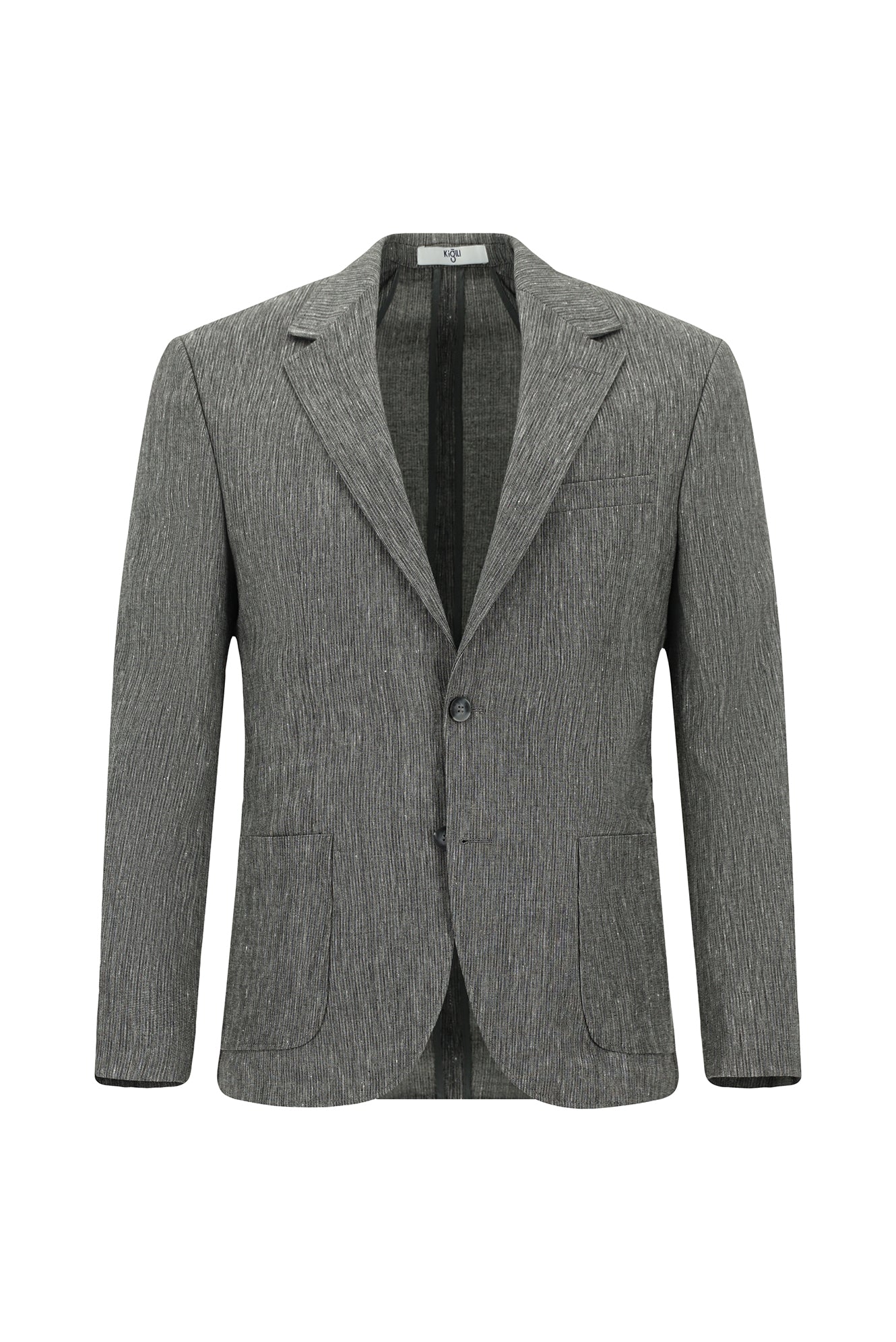 Koyu Antrasit 7 Drop Slim Fit Dar Kesim Keten Karışımlı Beli Lastikli İpli Takım Elbise - Image 2