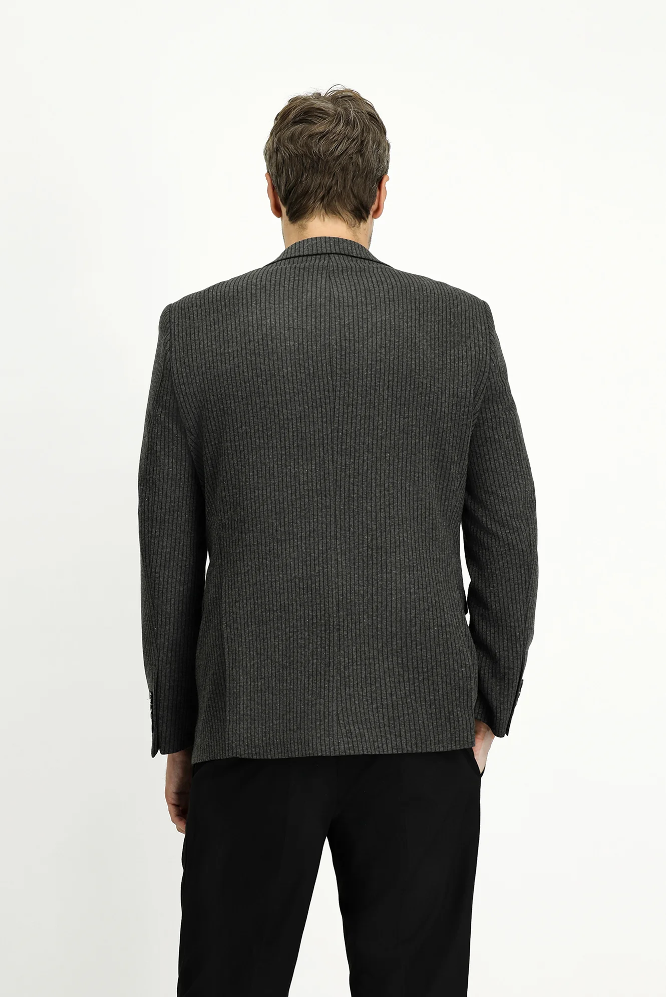 Koyu Antrasit 7 Drop Slim Fit Dar Kesim Klasik Çizgili Pamuklu Örme Ceket - Image 4