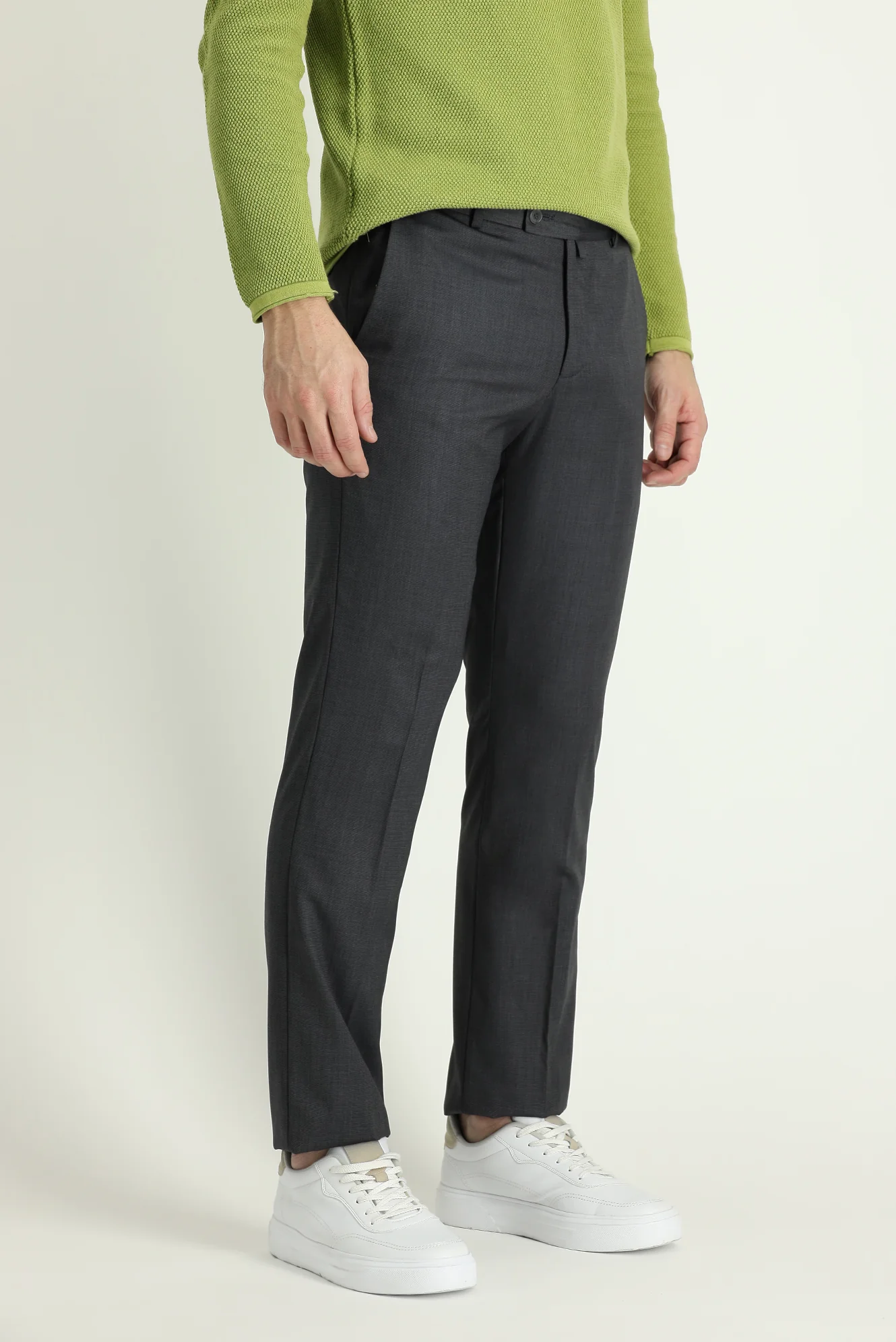 Koyu Antrasit 7 Drop Slim Fit Dar Kesim Klasik Desenli Kumaş Pantolon - Image 2