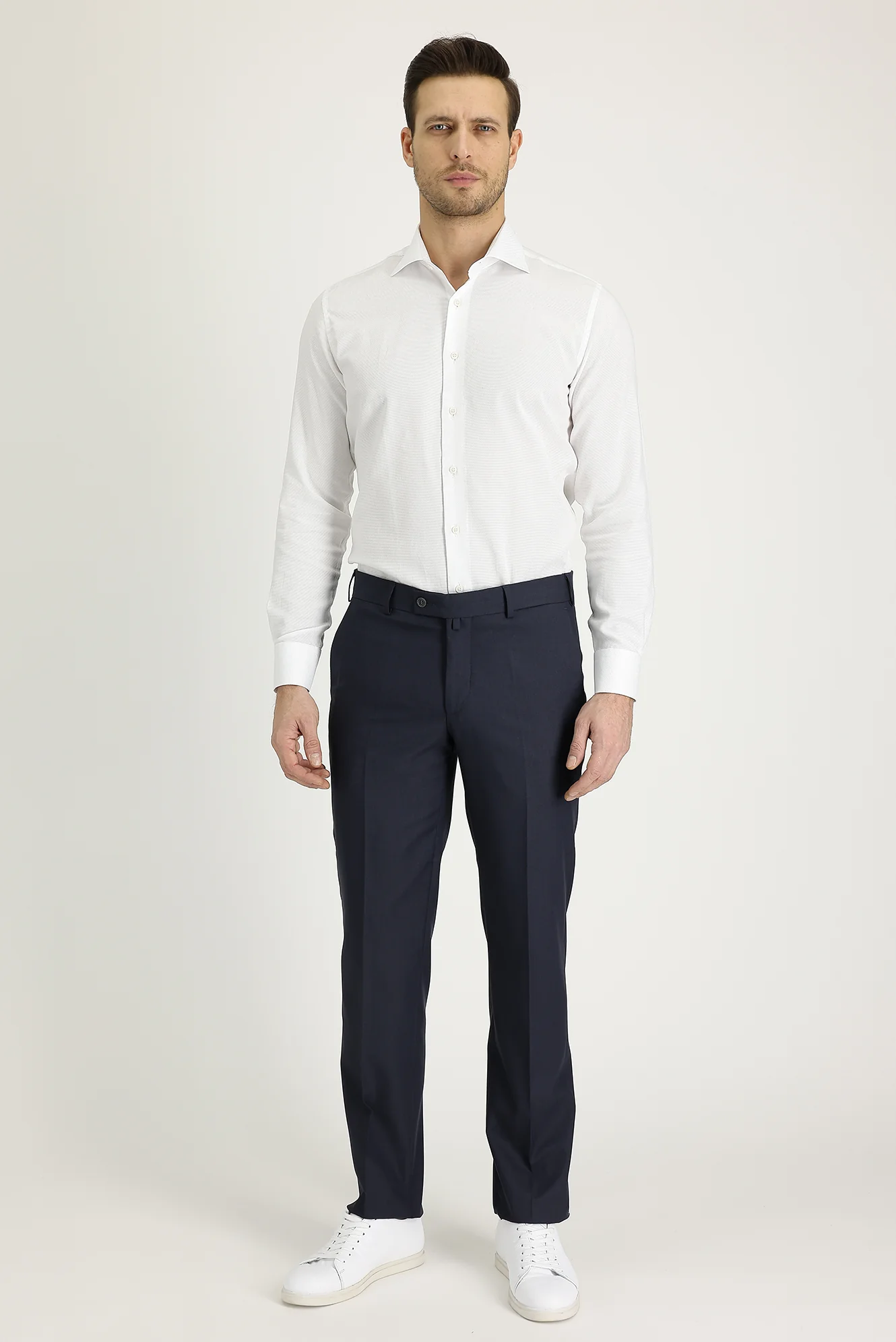 Koyu Antrasit 7 Drop Slim Fit Dar Kesim Klasik Desenli Likralı Kumaş Pantolon