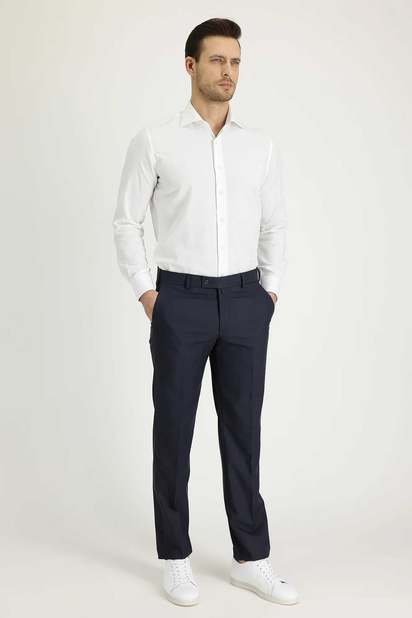 Koyu Antrasit 7 Drop Slim Fit Dar Kesim Klasik Desenli Likralı Kumaş Pantolon - Image 2