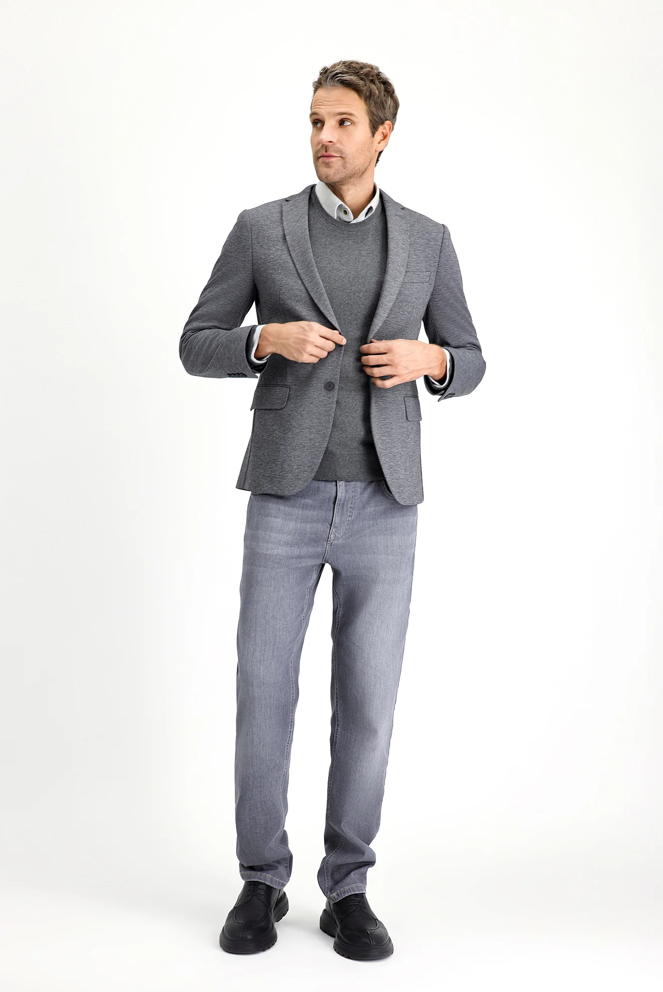 Koyu Antrasit 7 Drop Slim Fit Dar Kesim Klasik Desenli Örme Ceket - Image 2