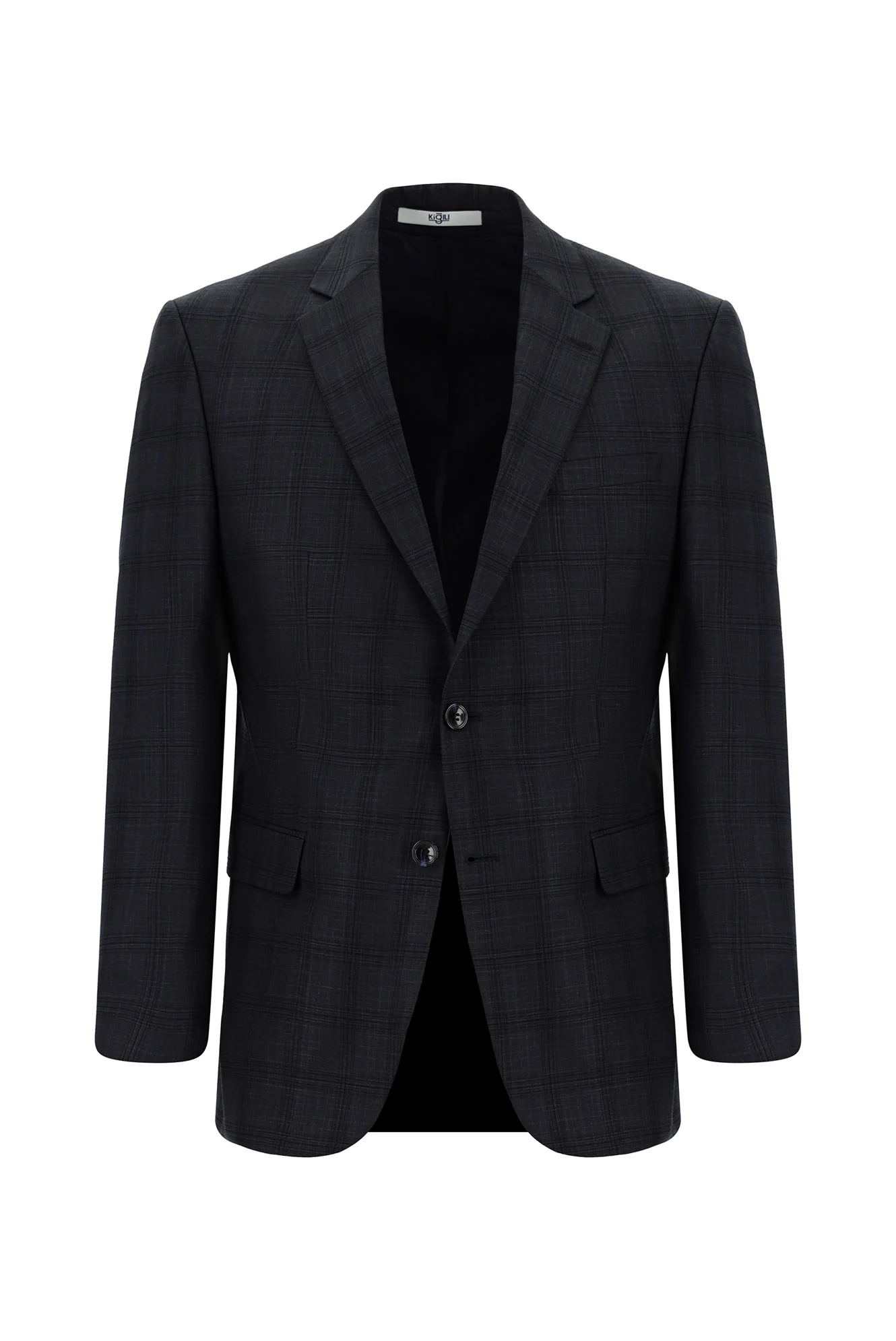 Koyu Antrasit 7 Drop Slim Fit Dar Kesim Ekose Takım Elbise - Image 2