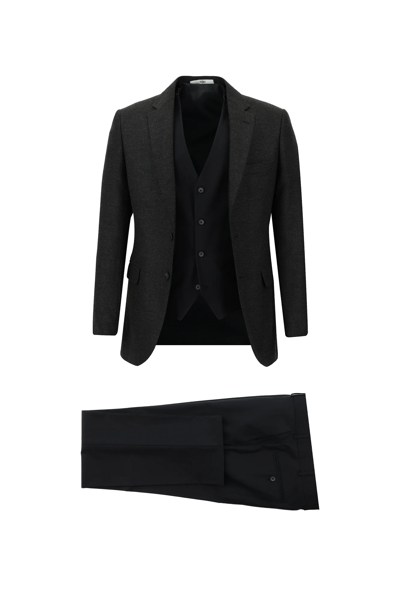 Koyu Antrasit 7 Drop Slim Fit Dar Kesim Kombinli Yelekli Takım Elbise