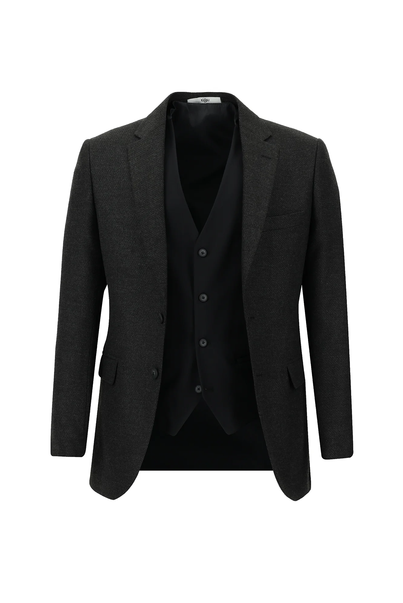 Koyu Antrasit 7 Drop Slim Fit Dar Kesim Kombinli Yelekli Takım Elbise - Image 2