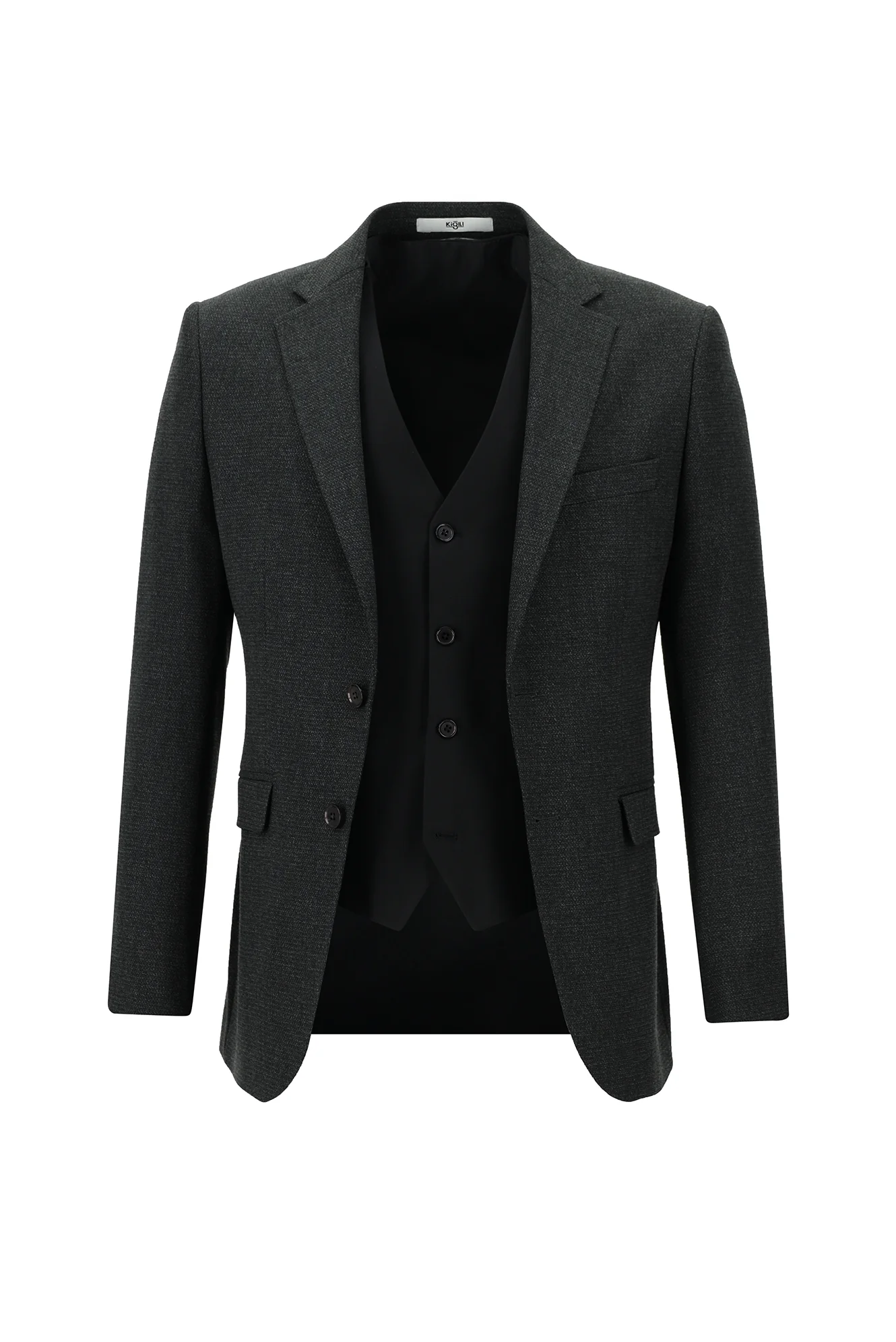 Koyu Antrasit 7 Drop Slim Fit Dar Kesim Kombinli Yelekli Takım Elbise - Image 2
