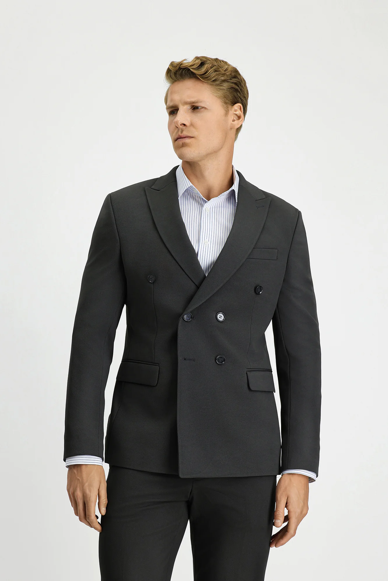 Koyu Antrasit 7 Drop Slim Fit Dar Kesim Mevsimlik Kruvaze Takım Elbise - Image 3