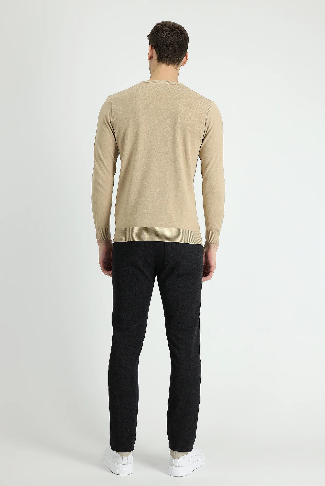 Koyu Antrasit Slim Fit Dar Kesim Likralı Kanvas / Chino Pantolon - Image 3