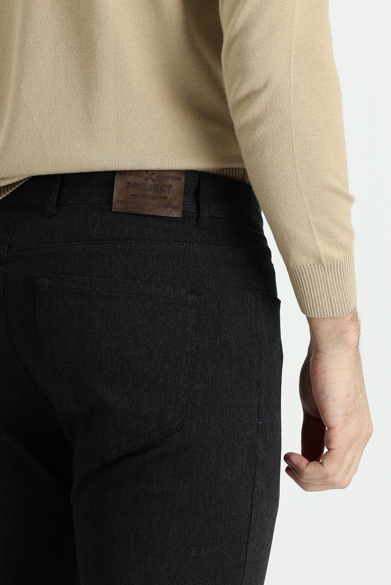 Koyu Antrasit Slim Fit Dar Kesim Likralı Kanvas / Chino Pantolon - Image 4