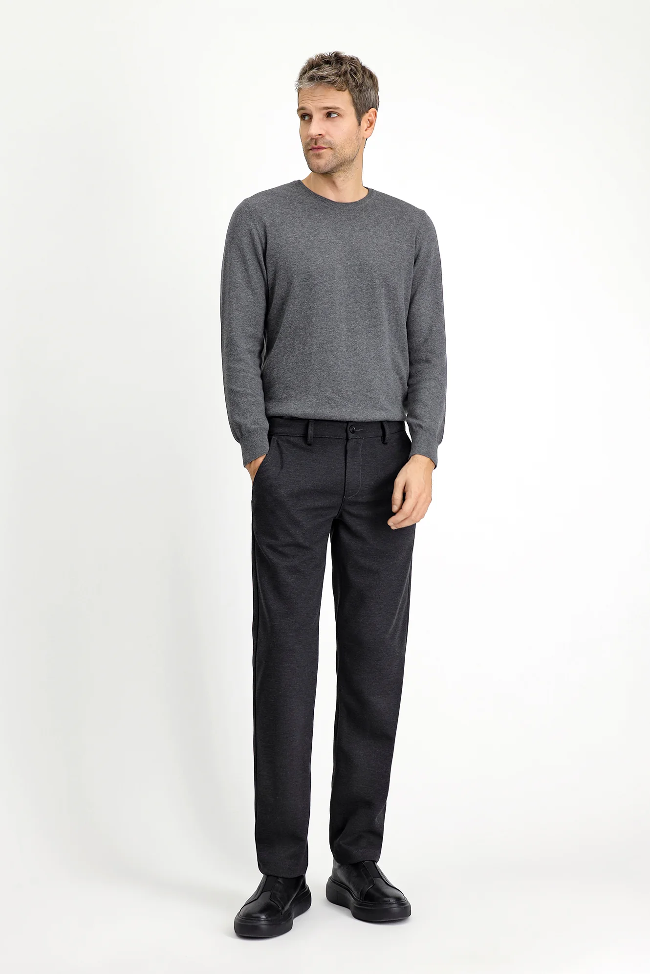 Koyu Antrasit 7 Drop Slim Fit Dar Kesim Likralı Örme Klasik Kumaş Pantolon - Image 3