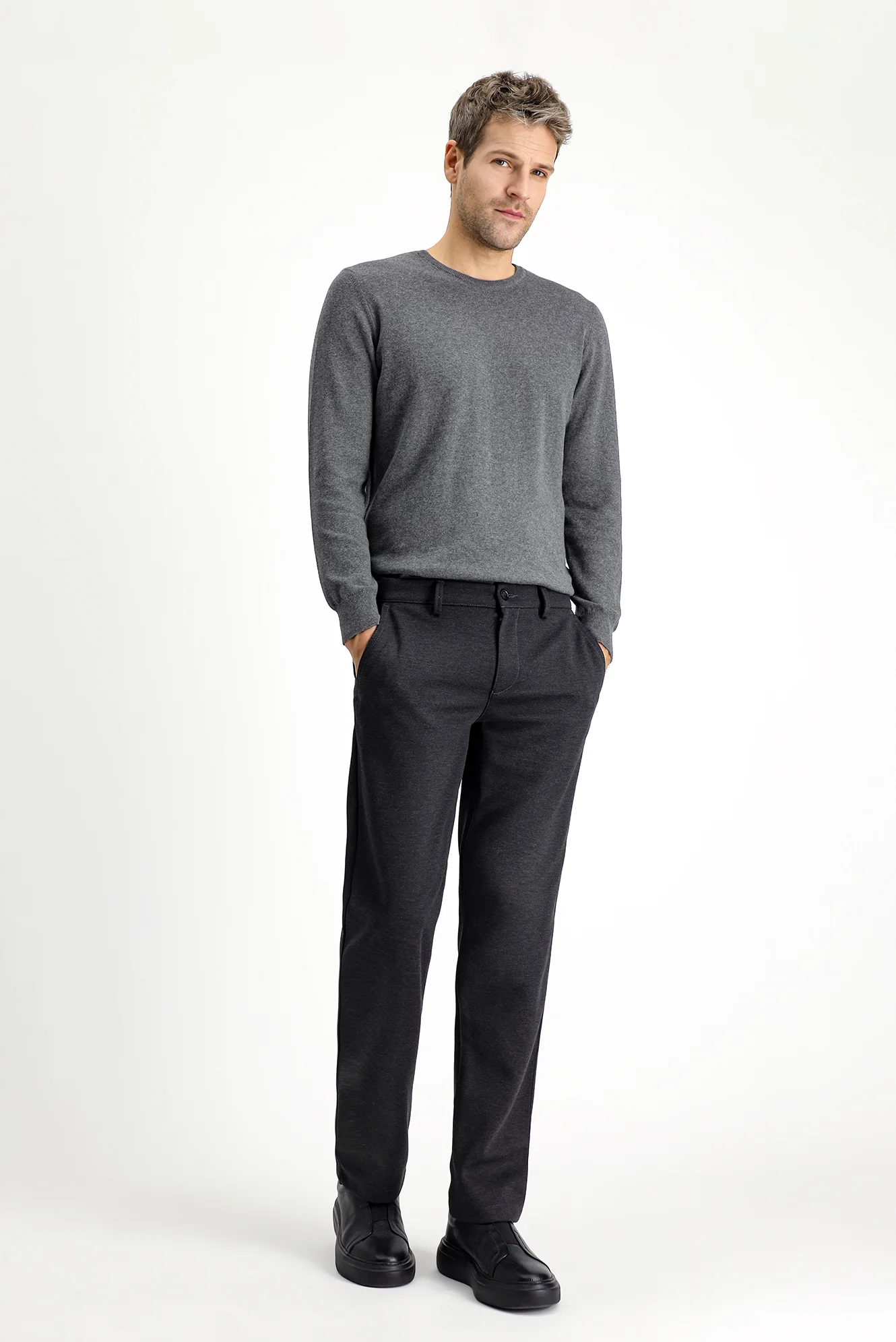 Koyu Antrasit 7 Drop Slim Fit Dar Kesim Likralı Örme Klasik Kumaş Pantolon - Image 4