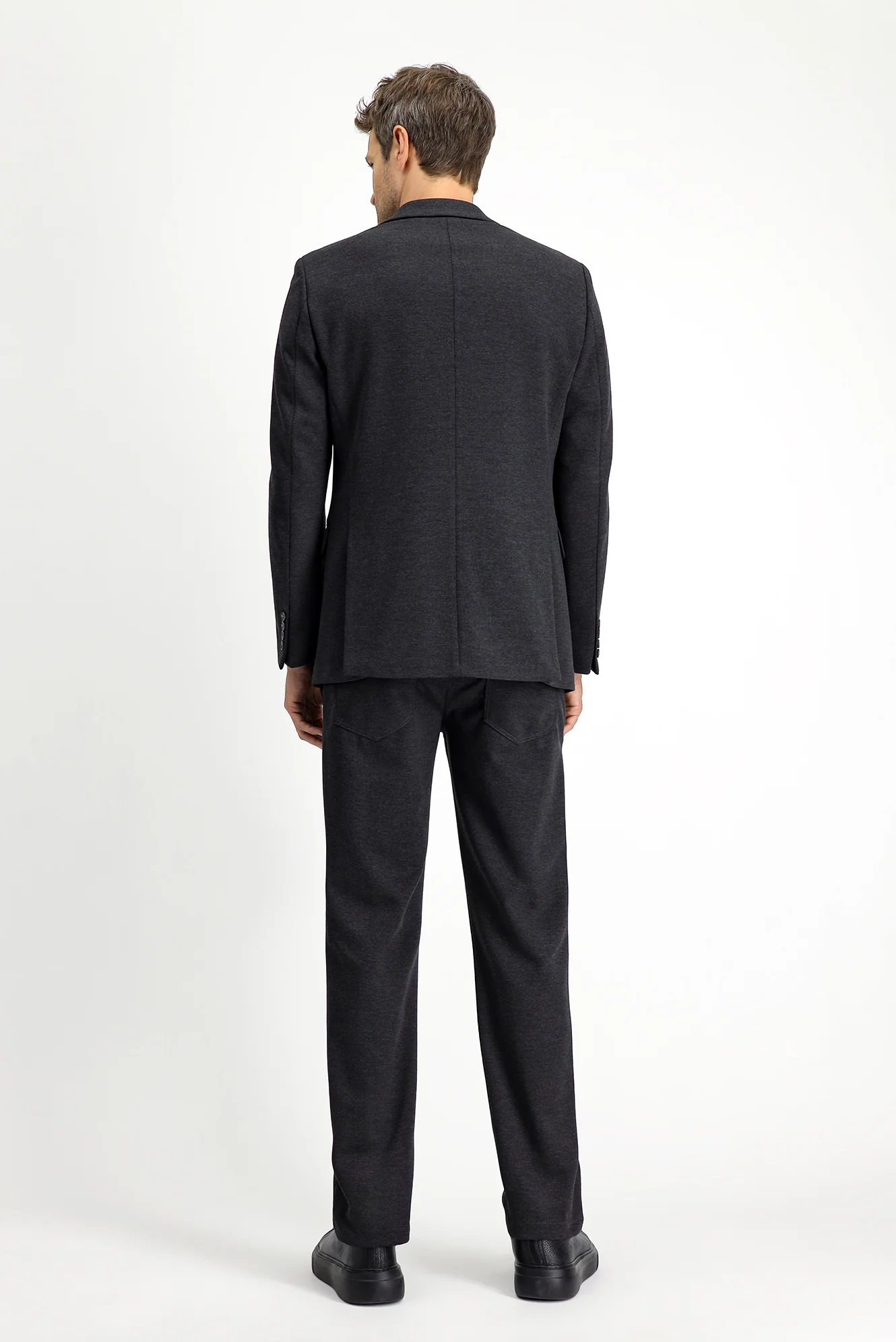 Koyu Antrasit 7 Drop Slim Fit Dar Kesim Likralı Örme Klasik Kumaş Pantolon - Image 5