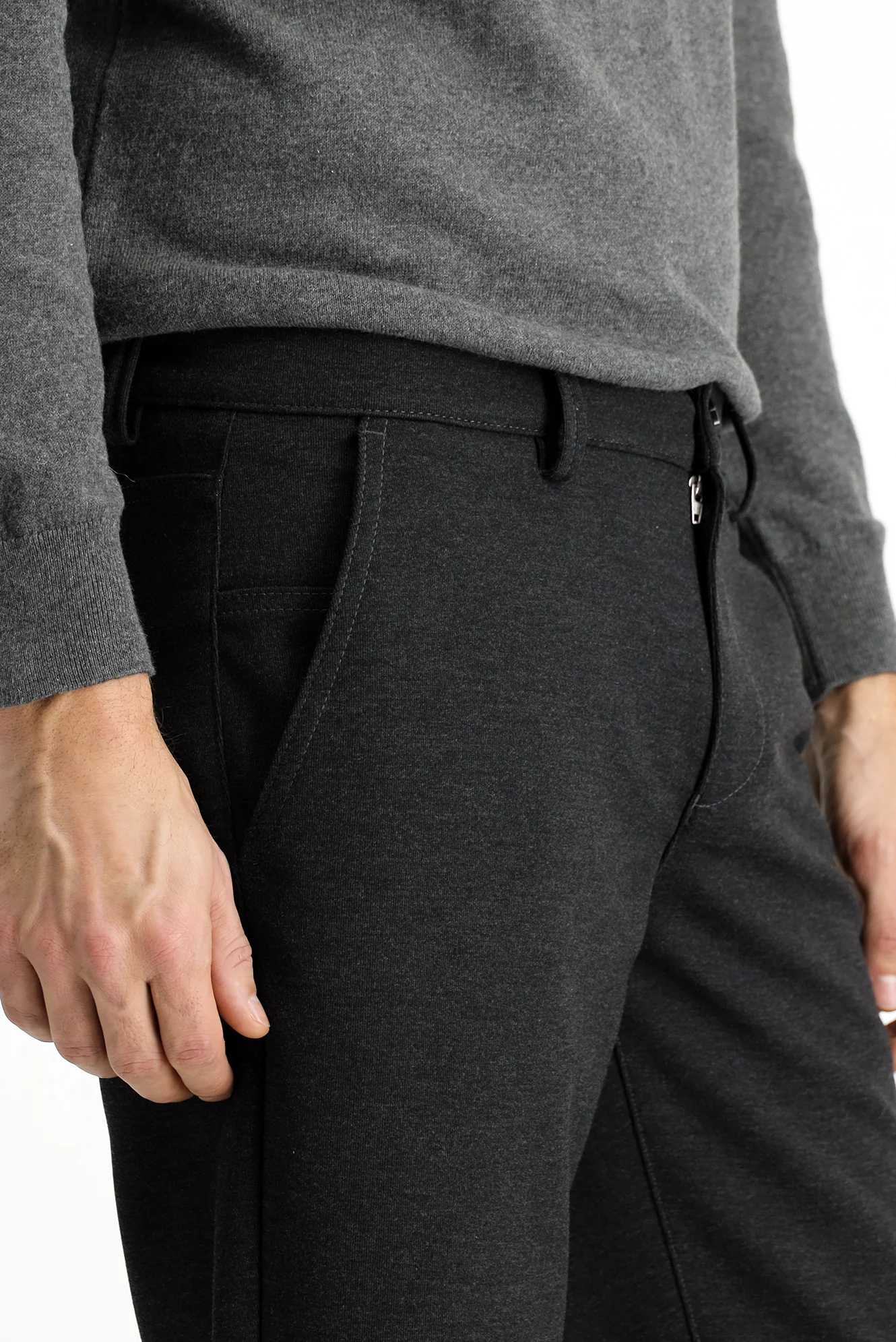 Koyu Antrasit 7 Drop Slim Fit Dar Kesim Likralı Örme Klasik Kumaş Pantolon - Image 6