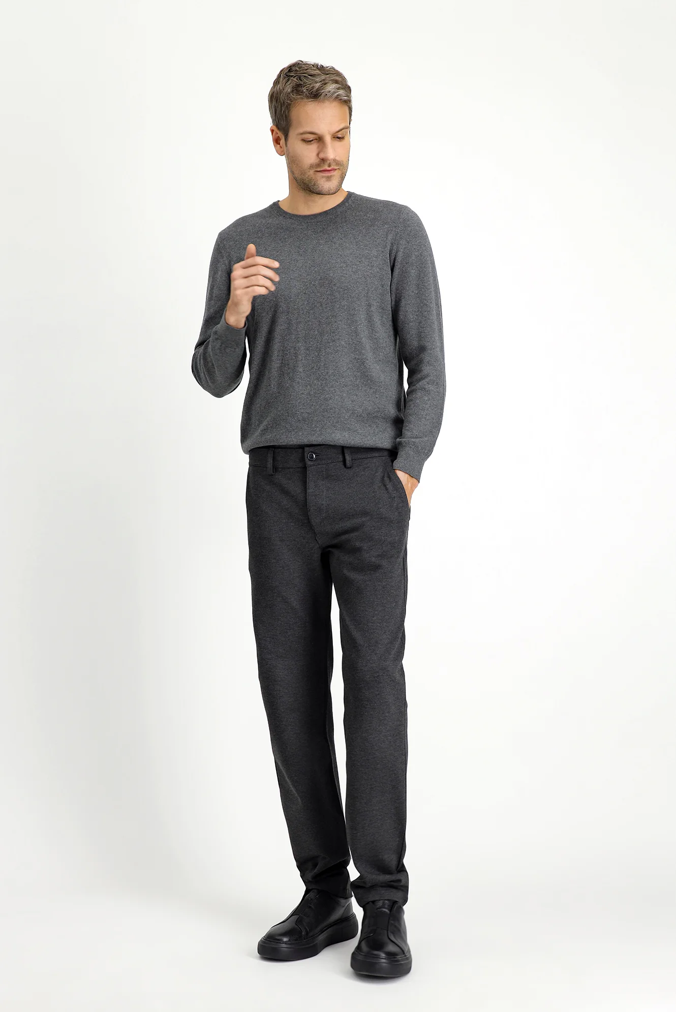 Koyu Antrasit 7 Drop Slim Fit Dar Kesim Likralı Örme Klasik Kumaş Pantolon