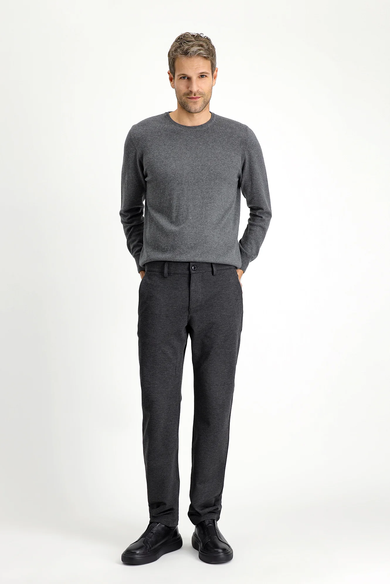 Koyu Antrasit 7 Drop Slim Fit Dar Kesim Likralı Örme Klasik Kumaş Pantolon - Image 2