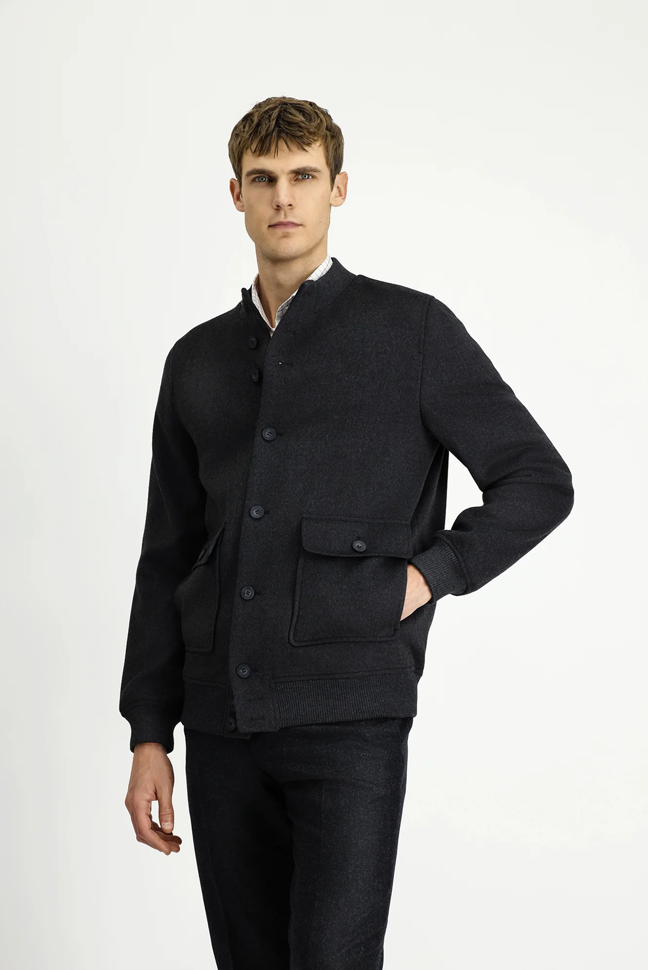 Koyu Antrasit Slim Fit Dar Kesim Mevsimlik Spor Bomber Ceket Mont - Image 3