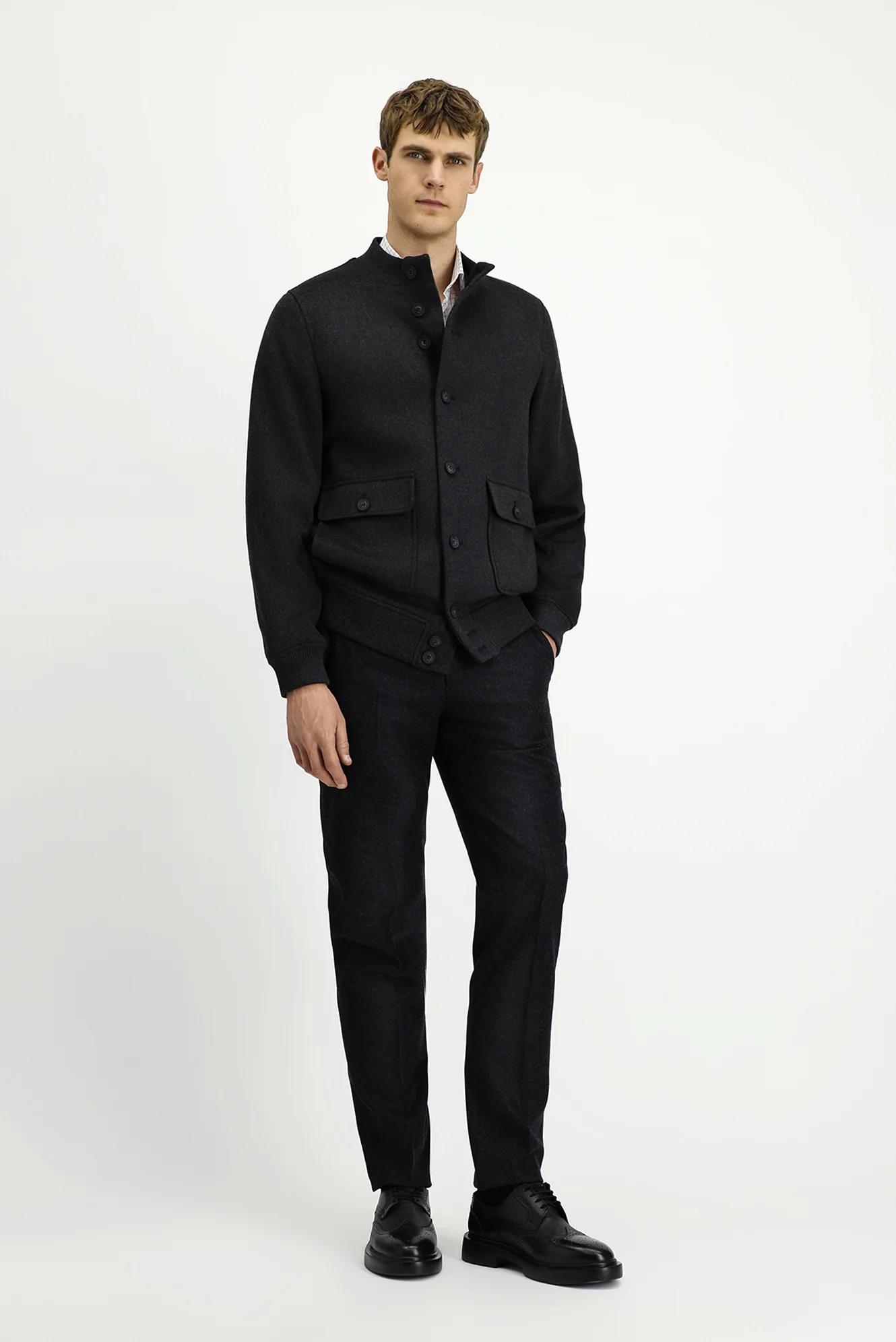 Koyu Antrasit Slim Fit Dar Kesim Mevsimlik Spor Bomber Ceket Mont - Image 5