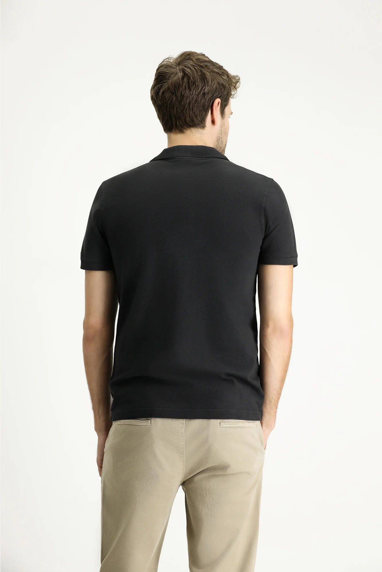 Koyu Antrasit Slim Fit Dar Kesim Nakışlı Pamuk Polo Yaka Tişört - Image 4