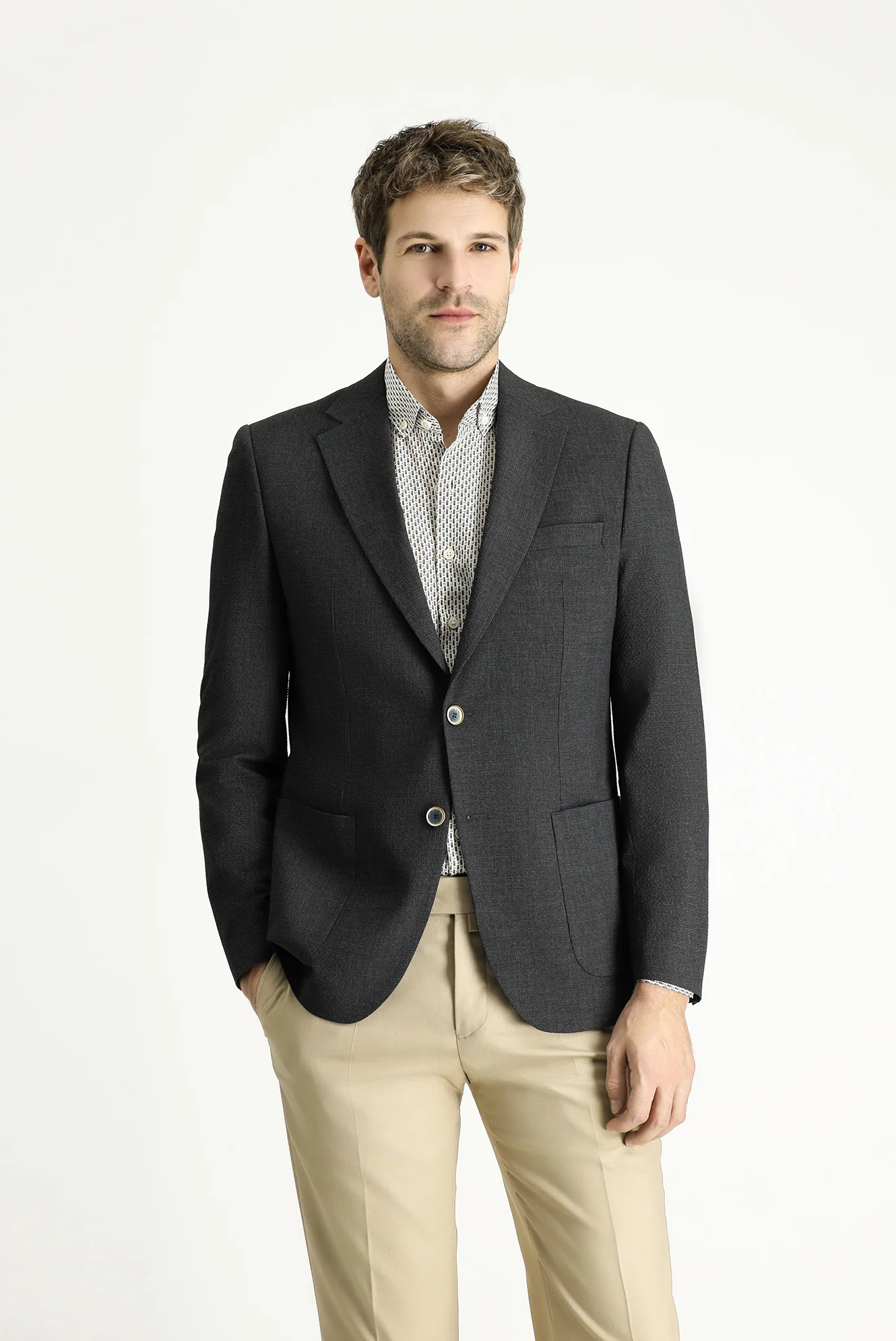 Koyu Antrasit 7 Drop Slim Fit Dar Kesim Spor Desenli Ceket - Image 3