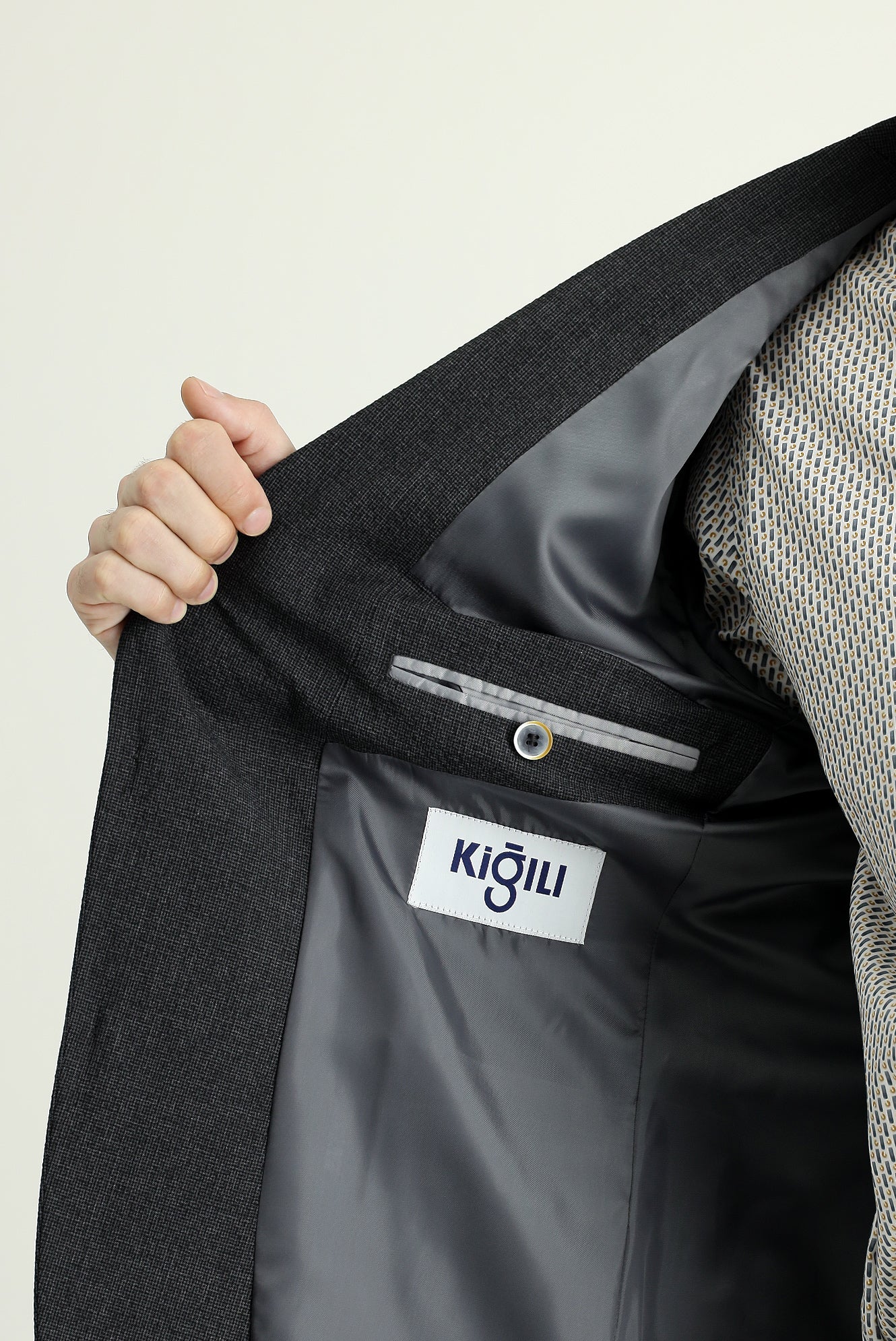 Koyu Antrasit 7 Drop Slim Fit Dar Kesim Spor Desenli Ceket - Image 5
