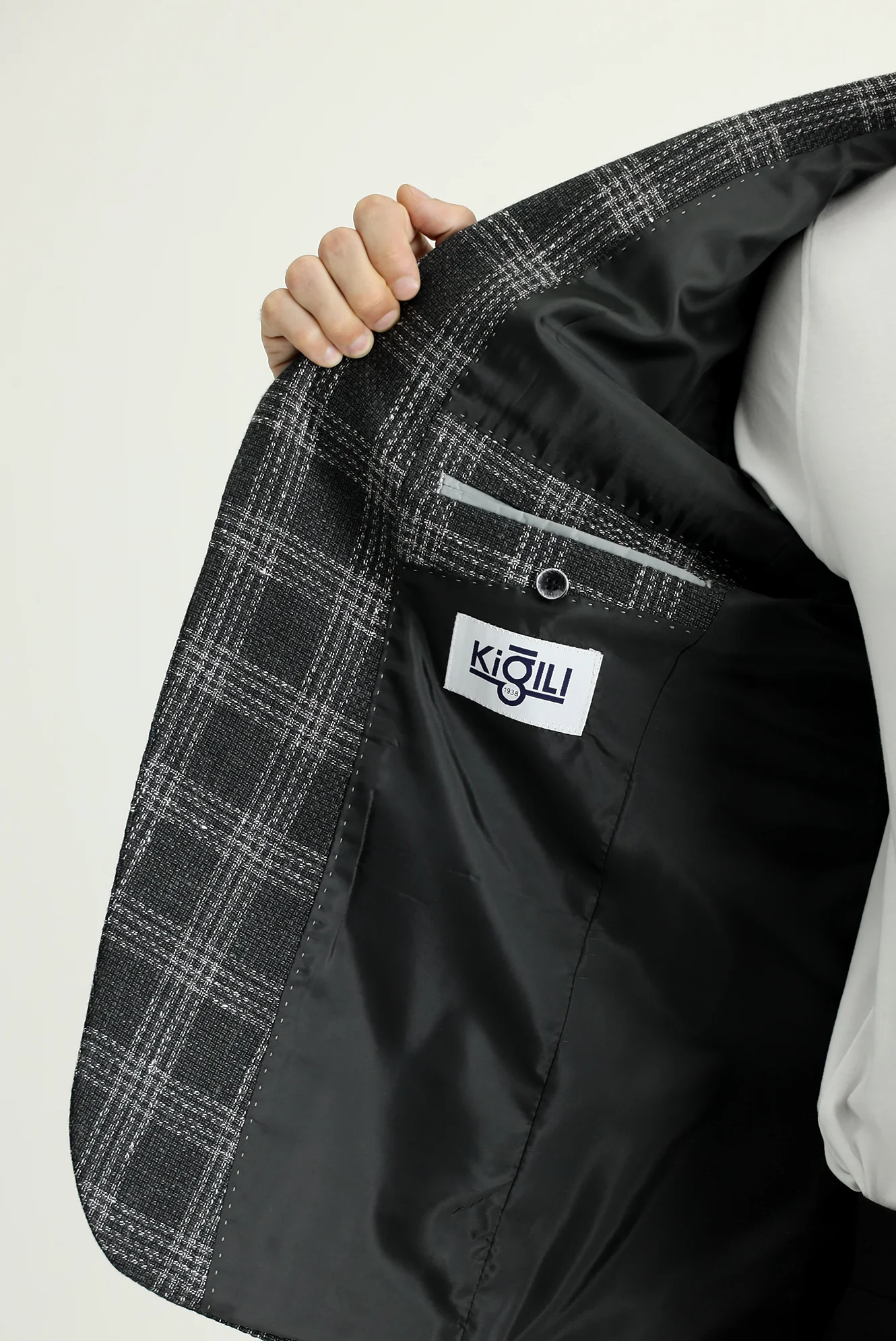 Koyu Antrasit 7 Drop Slim Fit Dar Kesim Yünlü Keten Ekose Ceket - Image 5