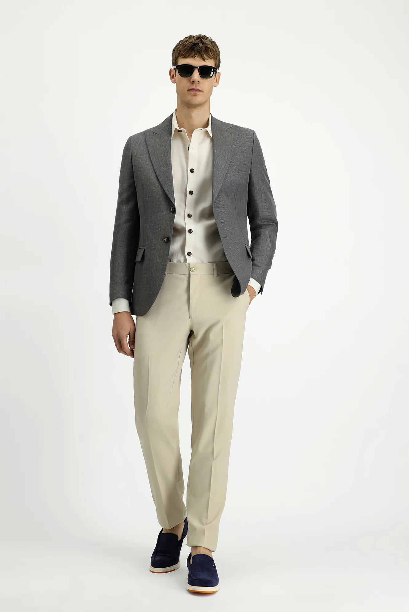 Koyu Antrasit 7 Drop Slim Fit Dar Kesim Yünlü Keten Karışımlı Klasik Ceket - Image 2