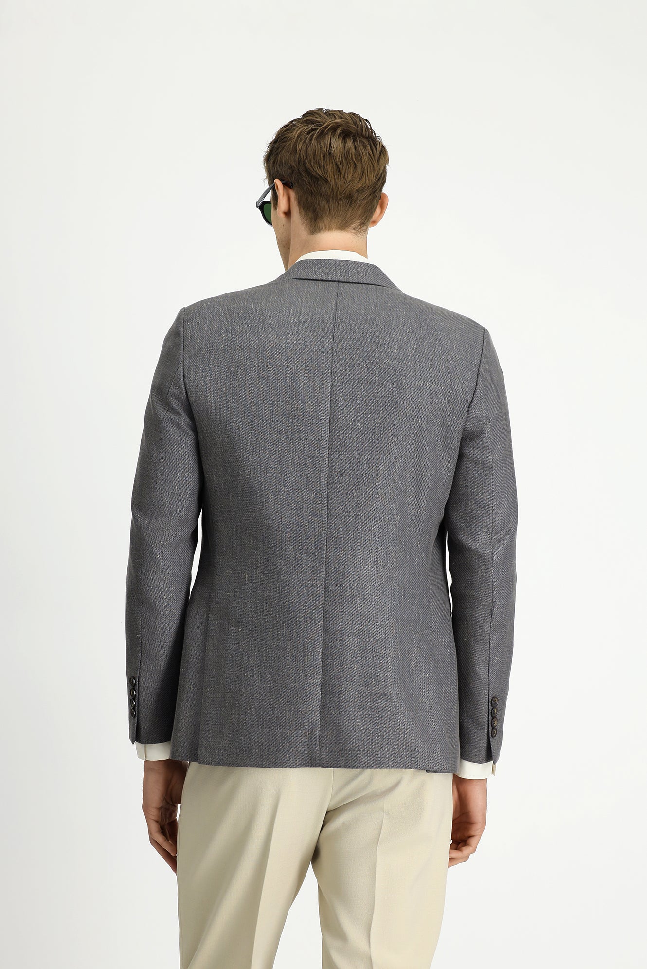 Koyu Antrasit 7 Drop Slim Fit Dar Kesim Yünlü Keten Karışımlı Klasik Ceket - Image 5