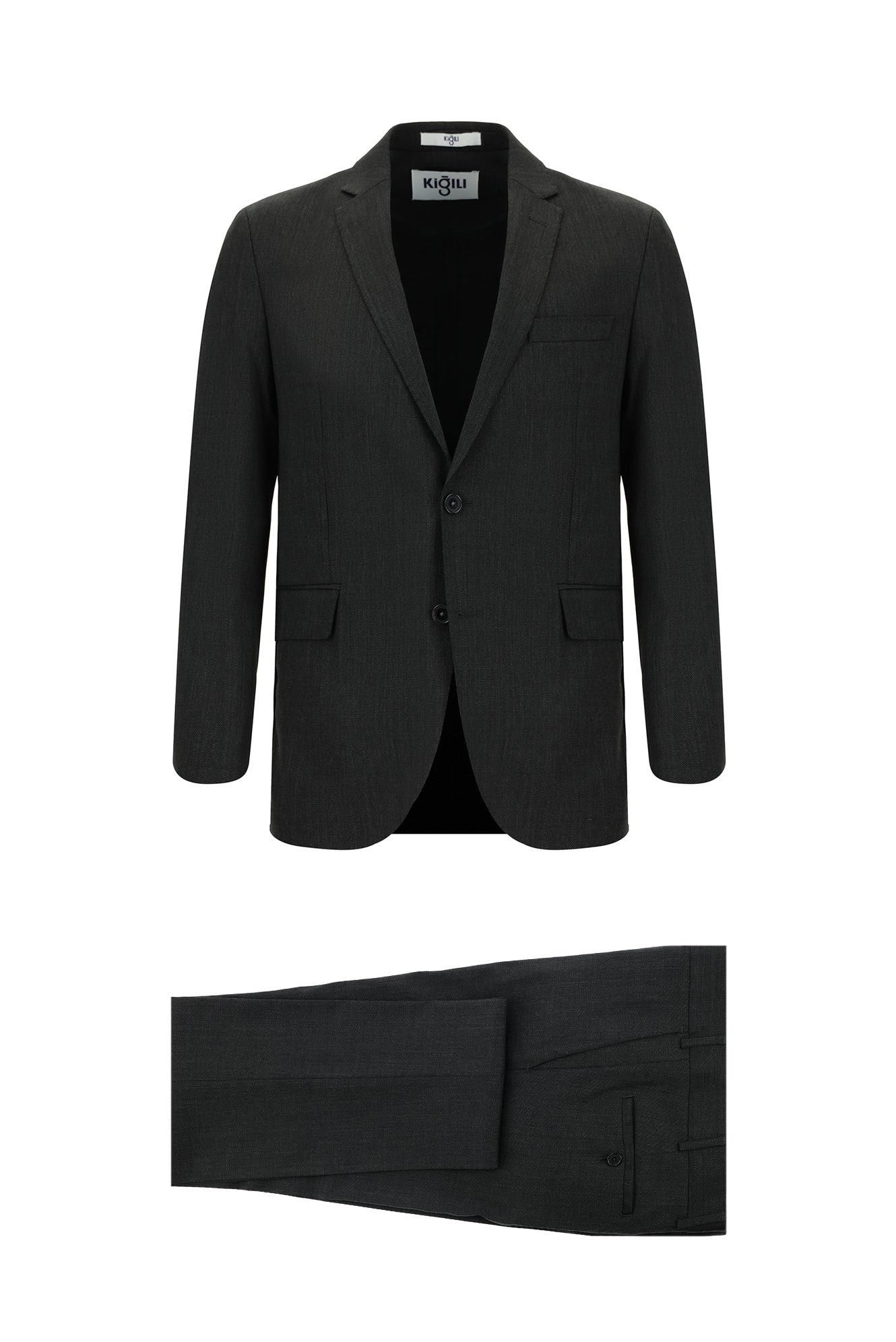 Koyu Antrasit 7 Drop Slim Fit Dar Kesim Yünlü Desenli Takım Elbise