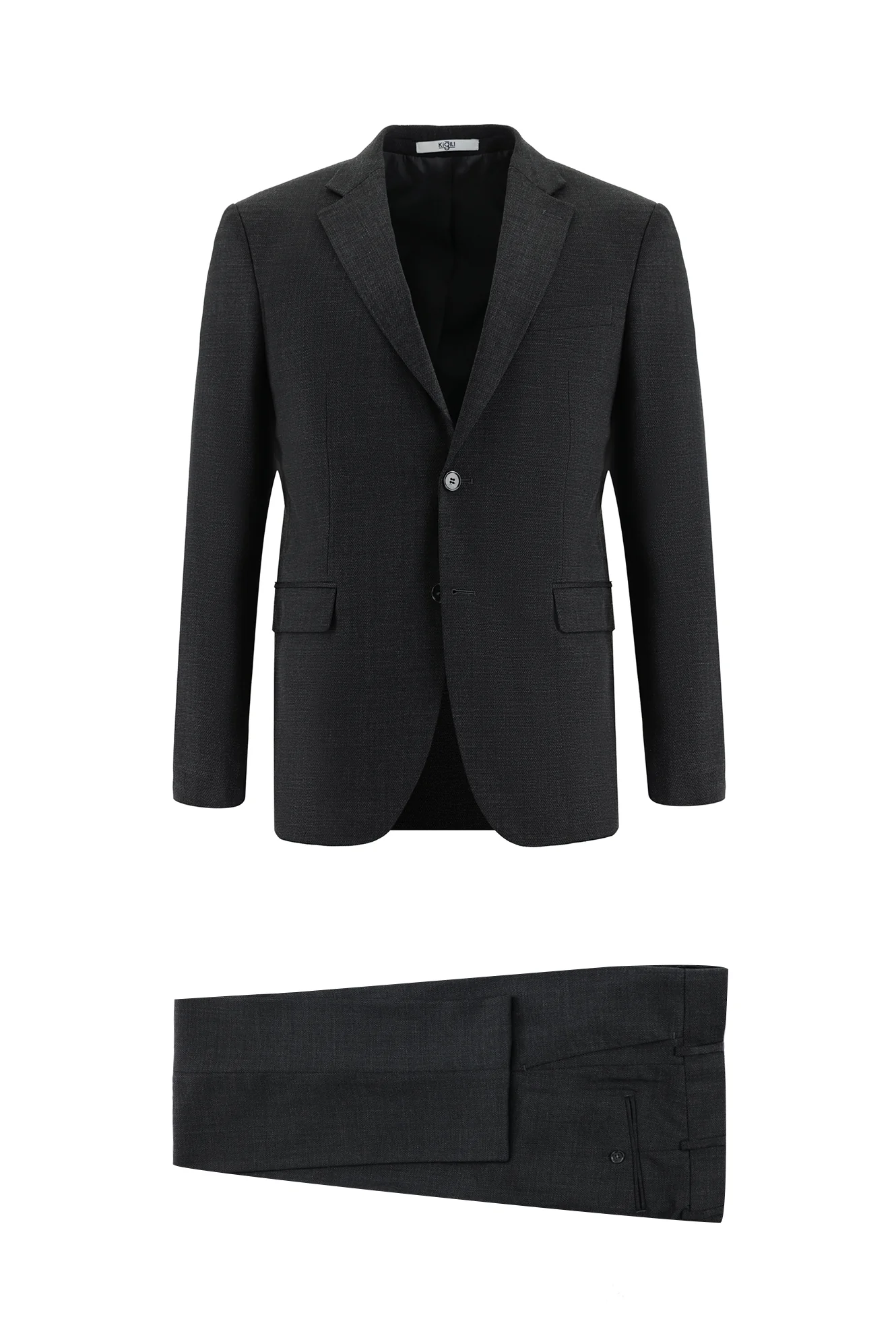 Koyu Antrasit 7 Drop Slim Fit Dar Kesim Yünlü Desenli Takım Elbise