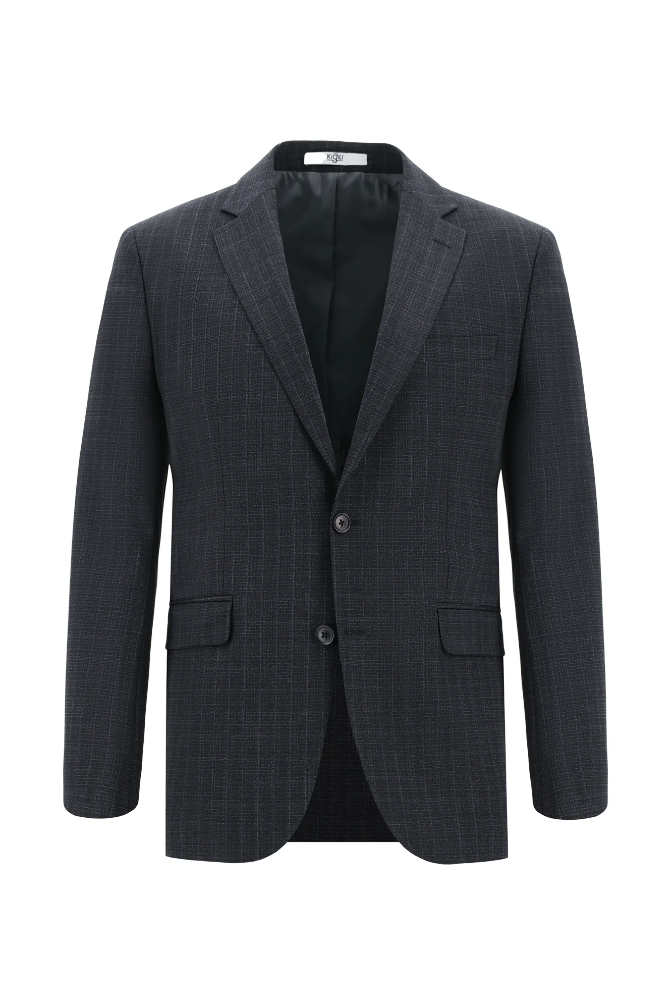 Koyu Antrasit 7 Drop Slim Fit Dar Kesim Yünlü Ekose Takım Elbise - Image 2
