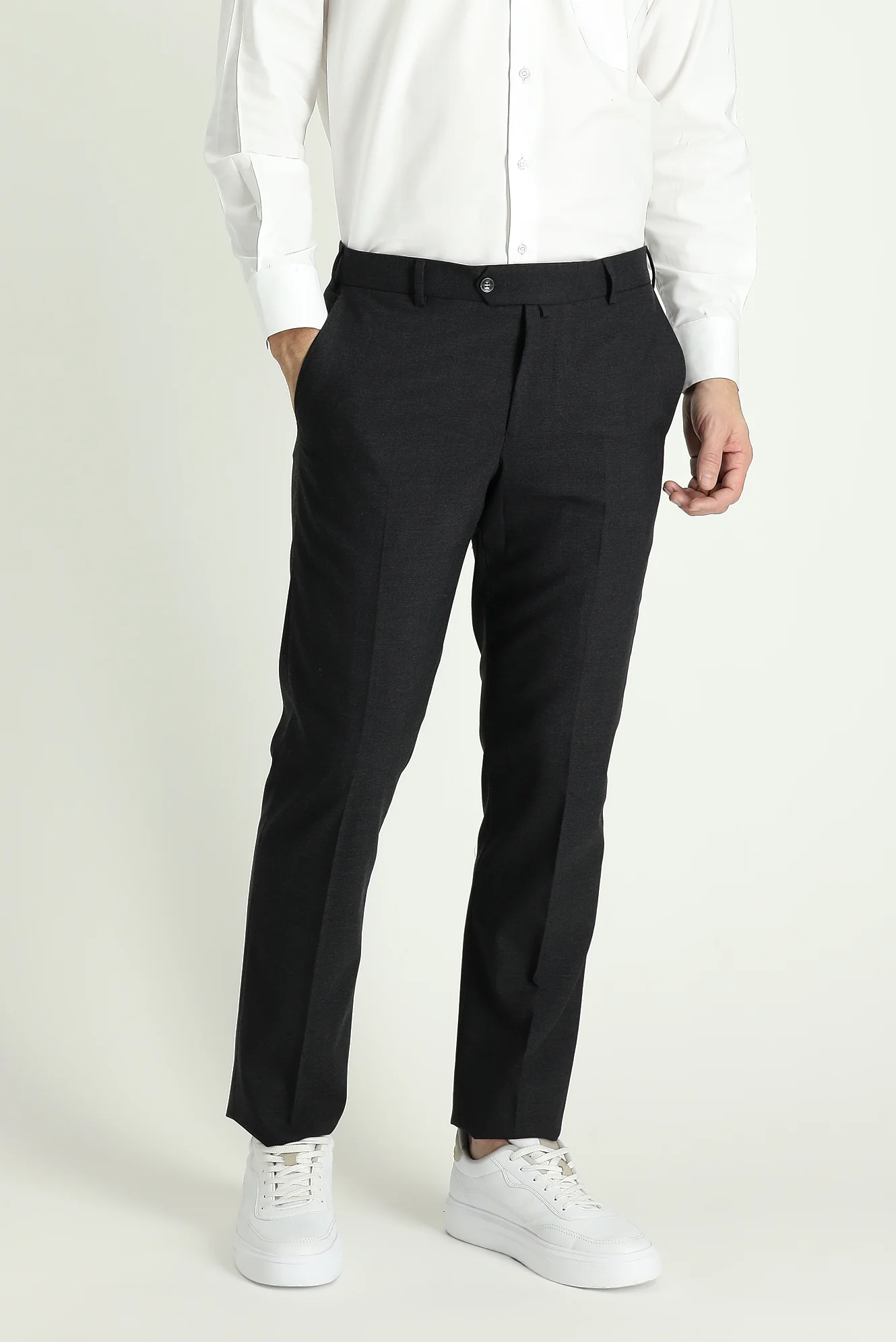 Koyu Antrasit 7 Drop Slim Fit Dar Kesim Yünlü Klasik Kumaş Pantolon - Image 2