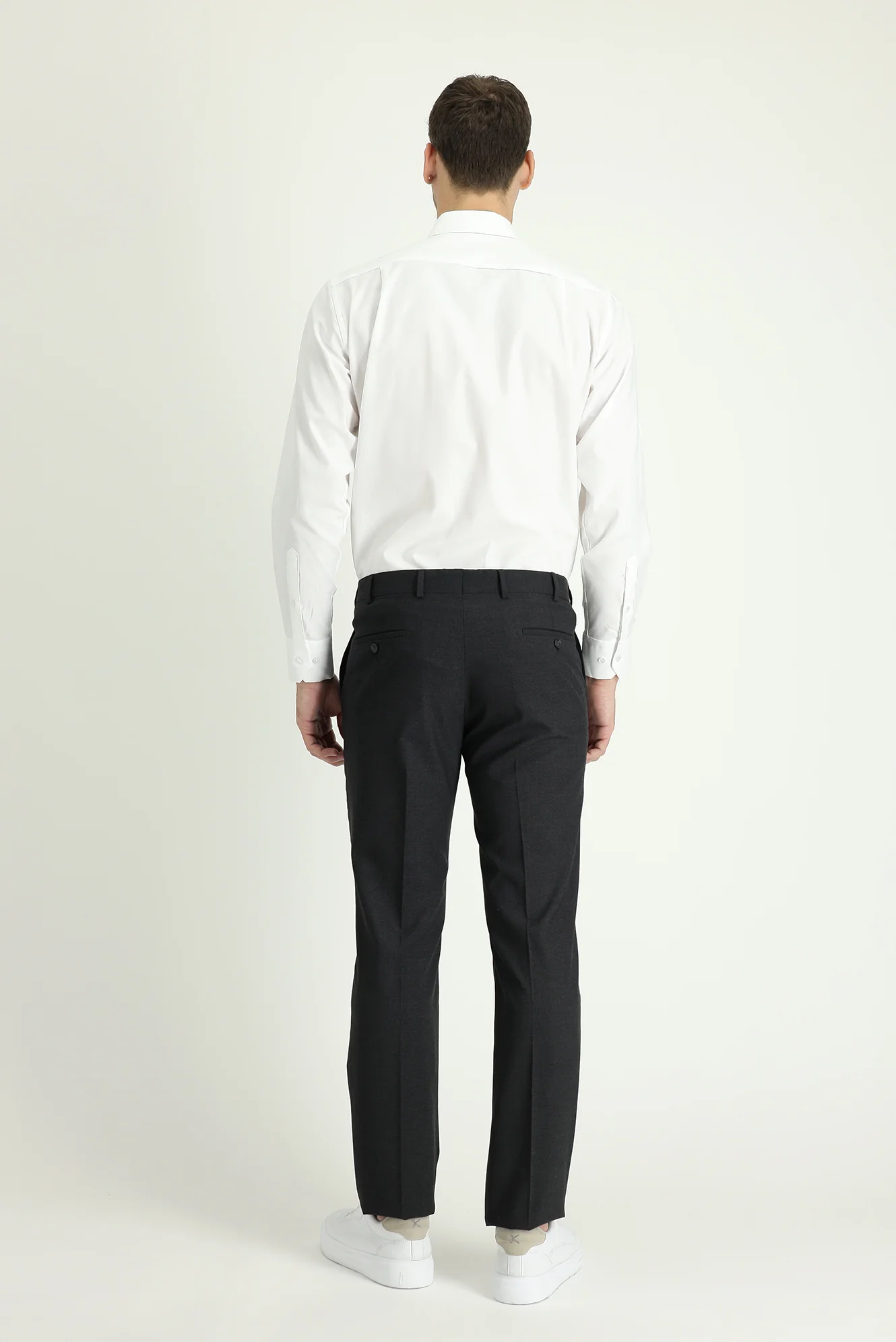 Koyu Antrasit 7 Drop Slim Fit Dar Kesim Yünlü Klasik Kumaş Pantolon - Image 3