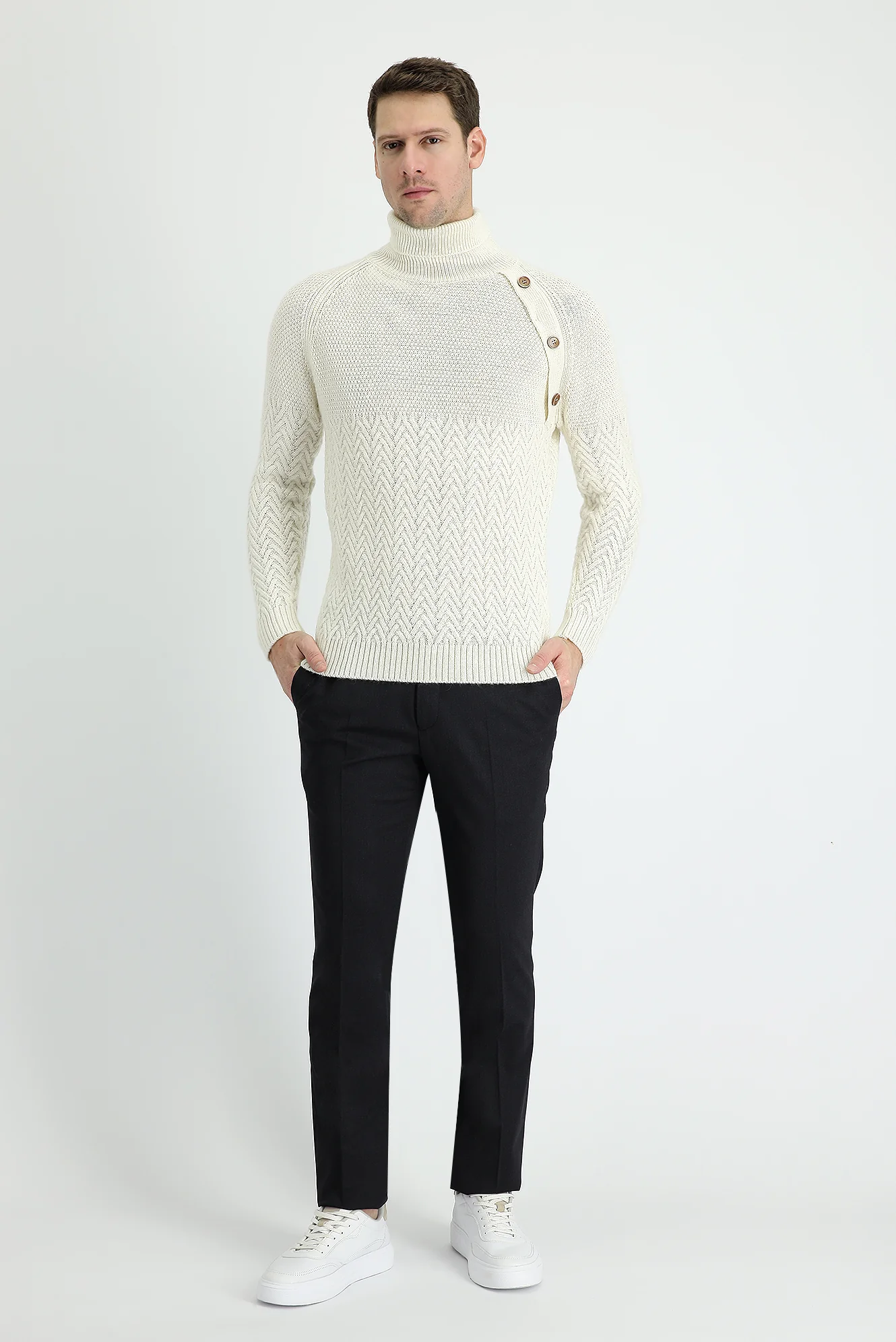 Koyu Antrasit 7 Drop Slim Fit Dar Kesim Yünlü Klasik Kumaş Pantolon