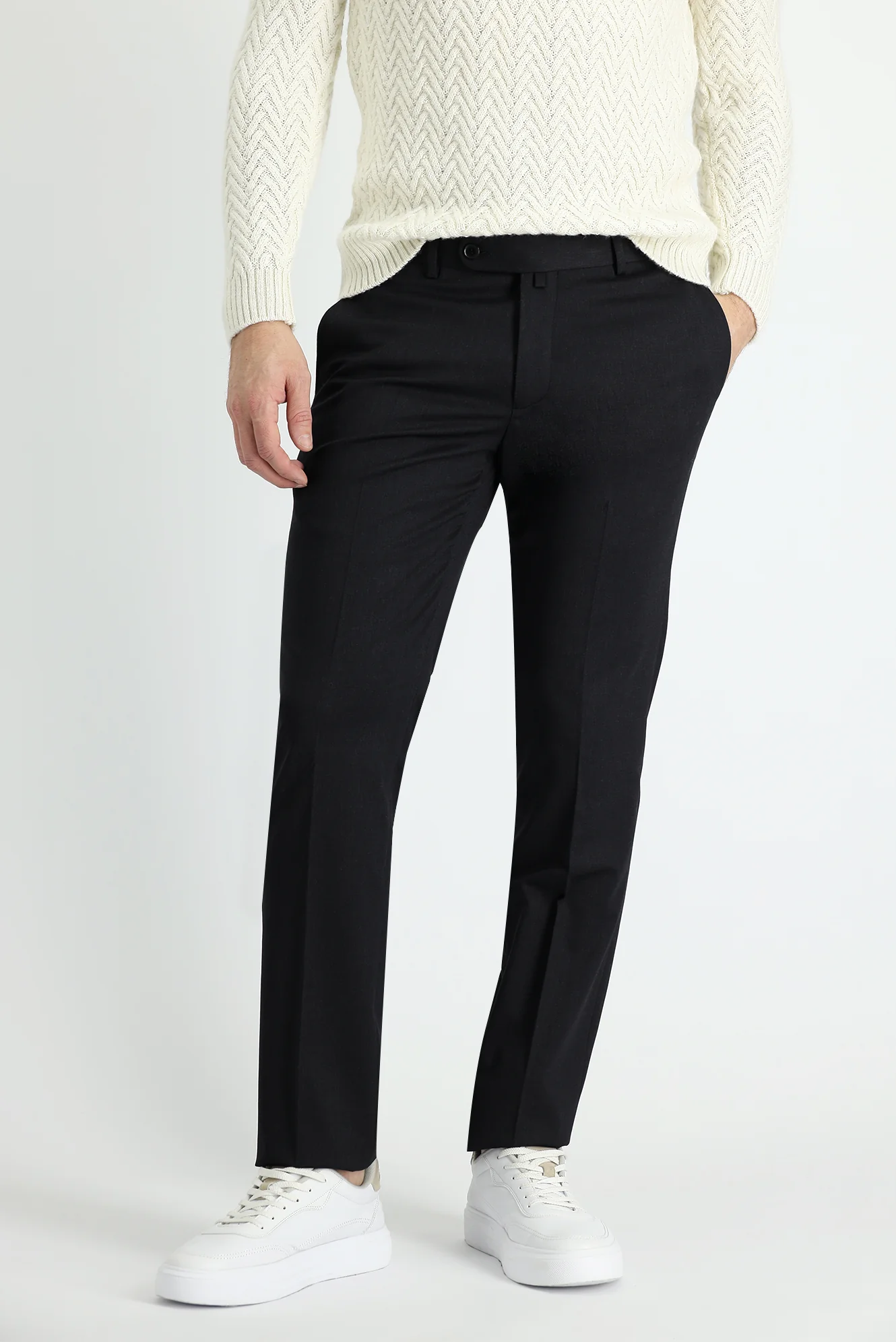 Koyu Antrasit 7 Drop Slim Fit Dar Kesim Yünlü Klasik Kumaş Pantolon - Image 2