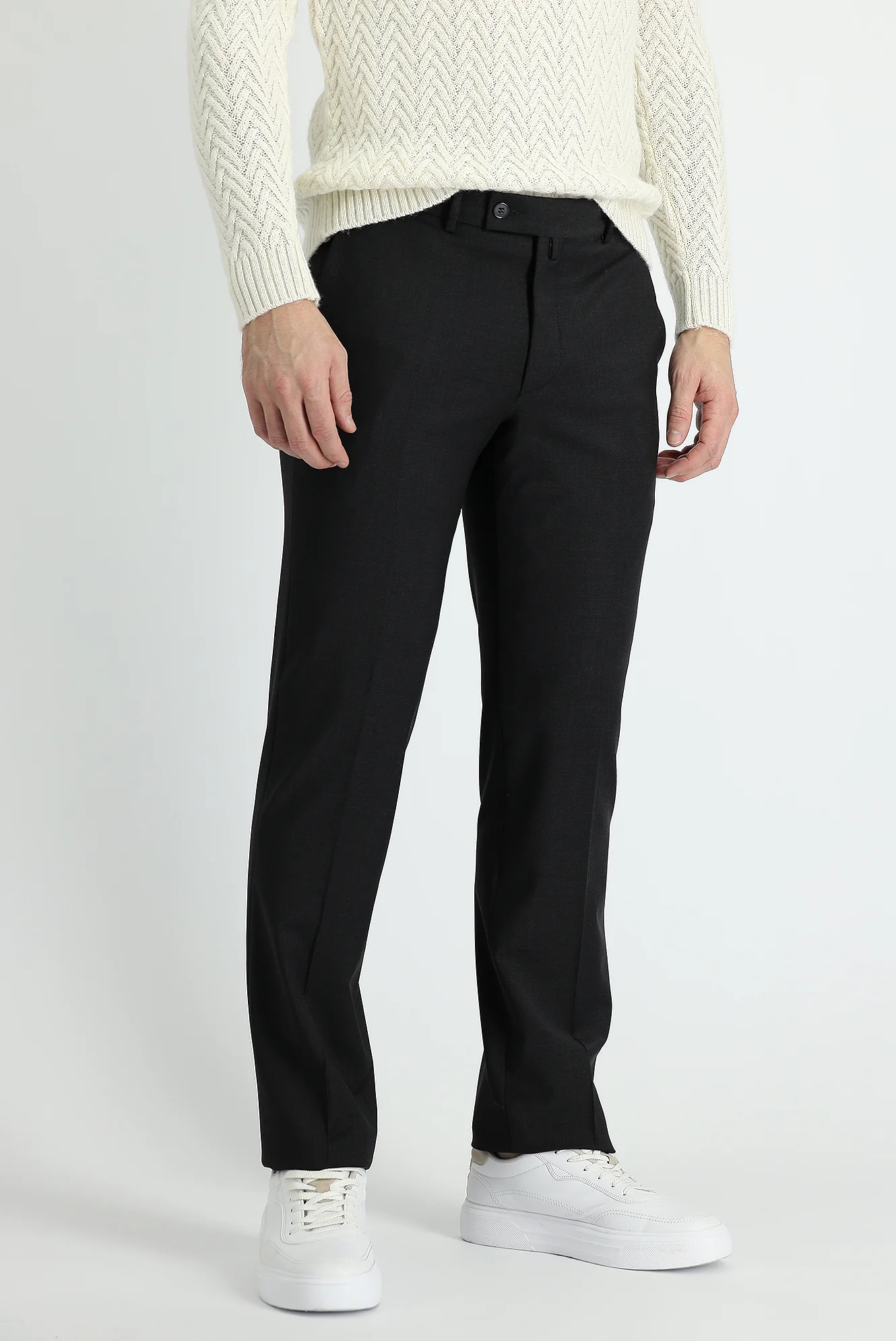 Koyu Antrasit 7 Drop Slim Fit Dar Kesim Yünlü Klasik Kumaş Pantolon - Image 2