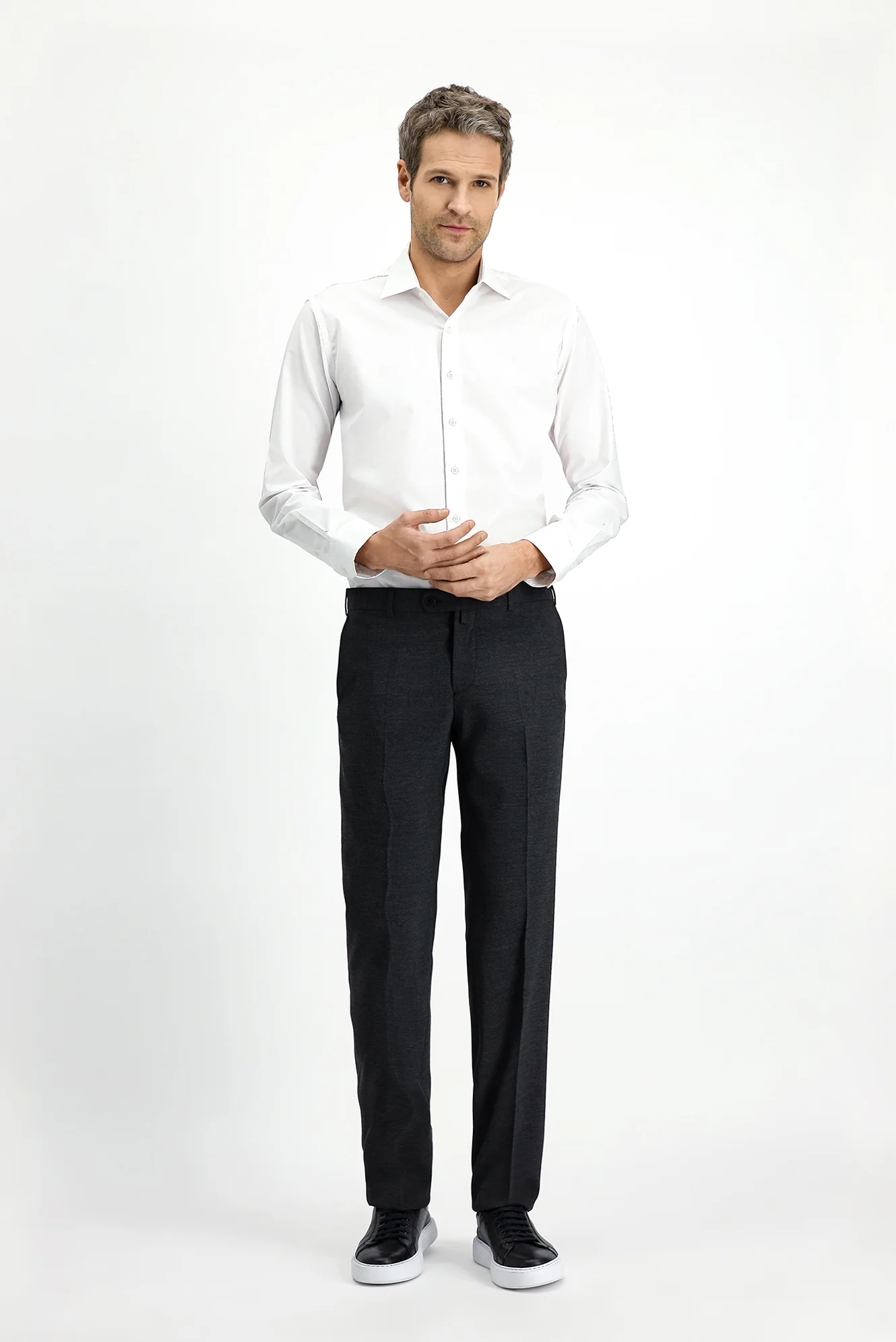 Koyu Antrasit 7 Drop Slim Fit Dar Kesim Yünlü Klasik Kumaş Pantolon