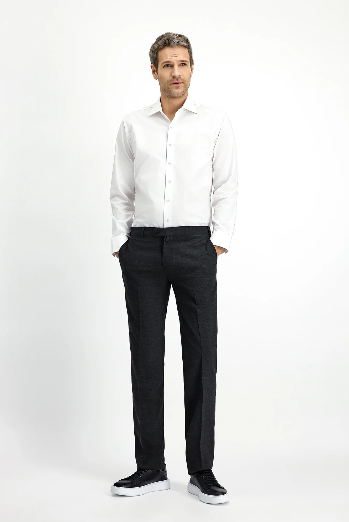 Koyu Antrasit 7 Drop Slim Fit Dar Kesim Yünlü Klasik Kumaş Pantolon - Image 2