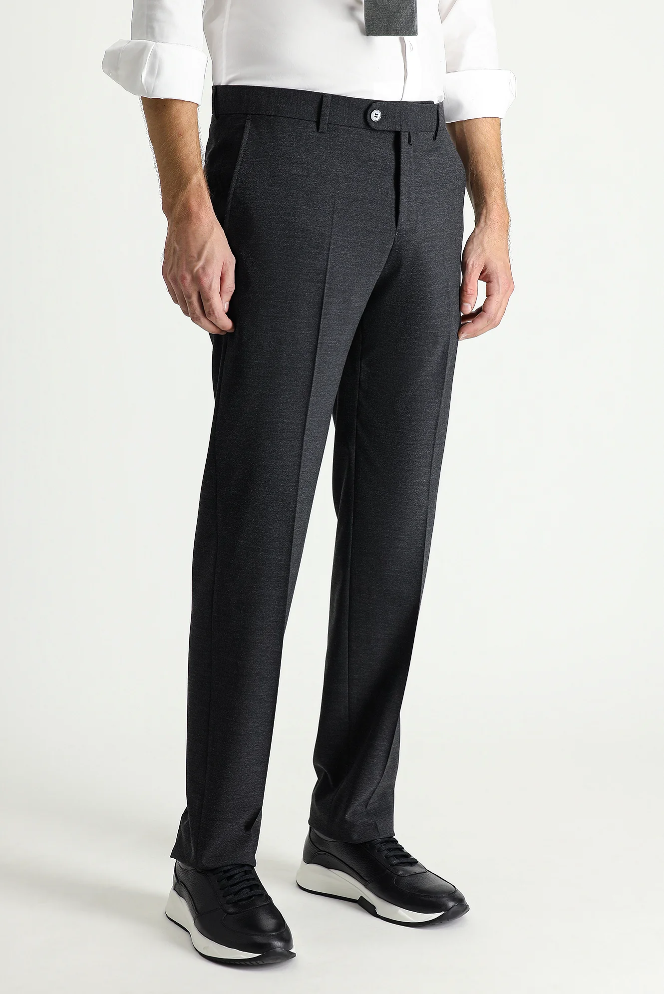 Koyu Antrasit 7 Drop Slim Fit Dar Kesim Yünlü Klasik Kumaş Pantolon - Image 4