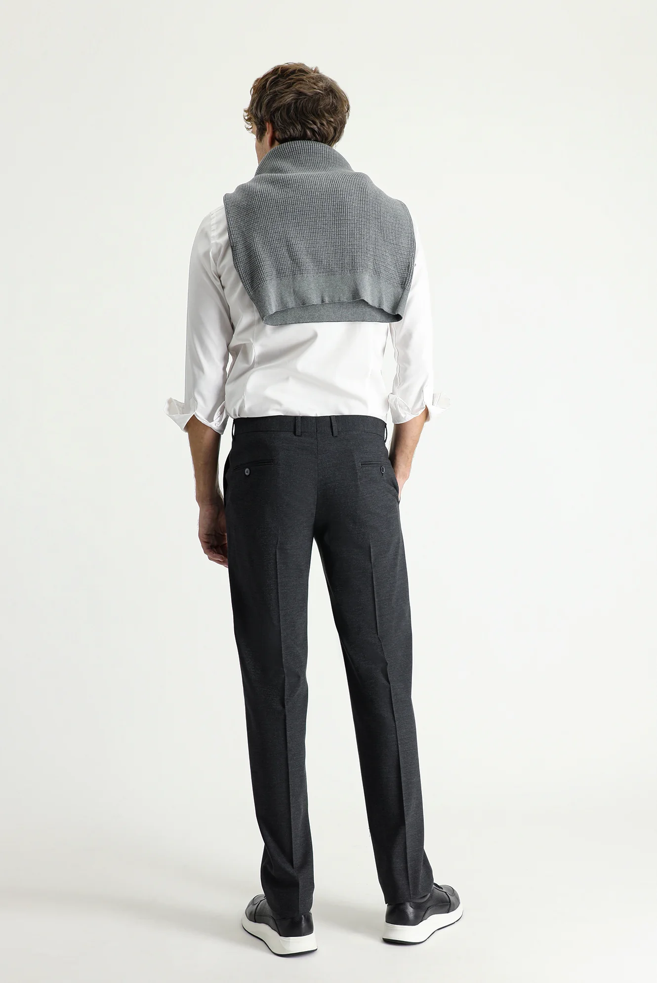 Koyu Antrasit 7 Drop Slim Fit Dar Kesim Yünlü Klasik Kumaş Pantolon - Image 5
