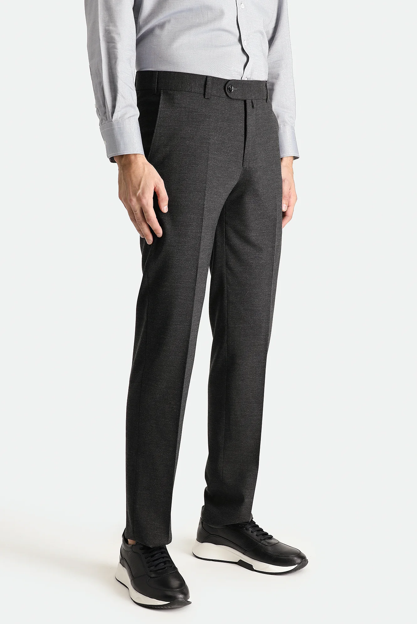 Koyu Antrasit 7 Drop Slim Fit Dar Kesim Yünlü Klasik Kumaş Pantolon - Image 3