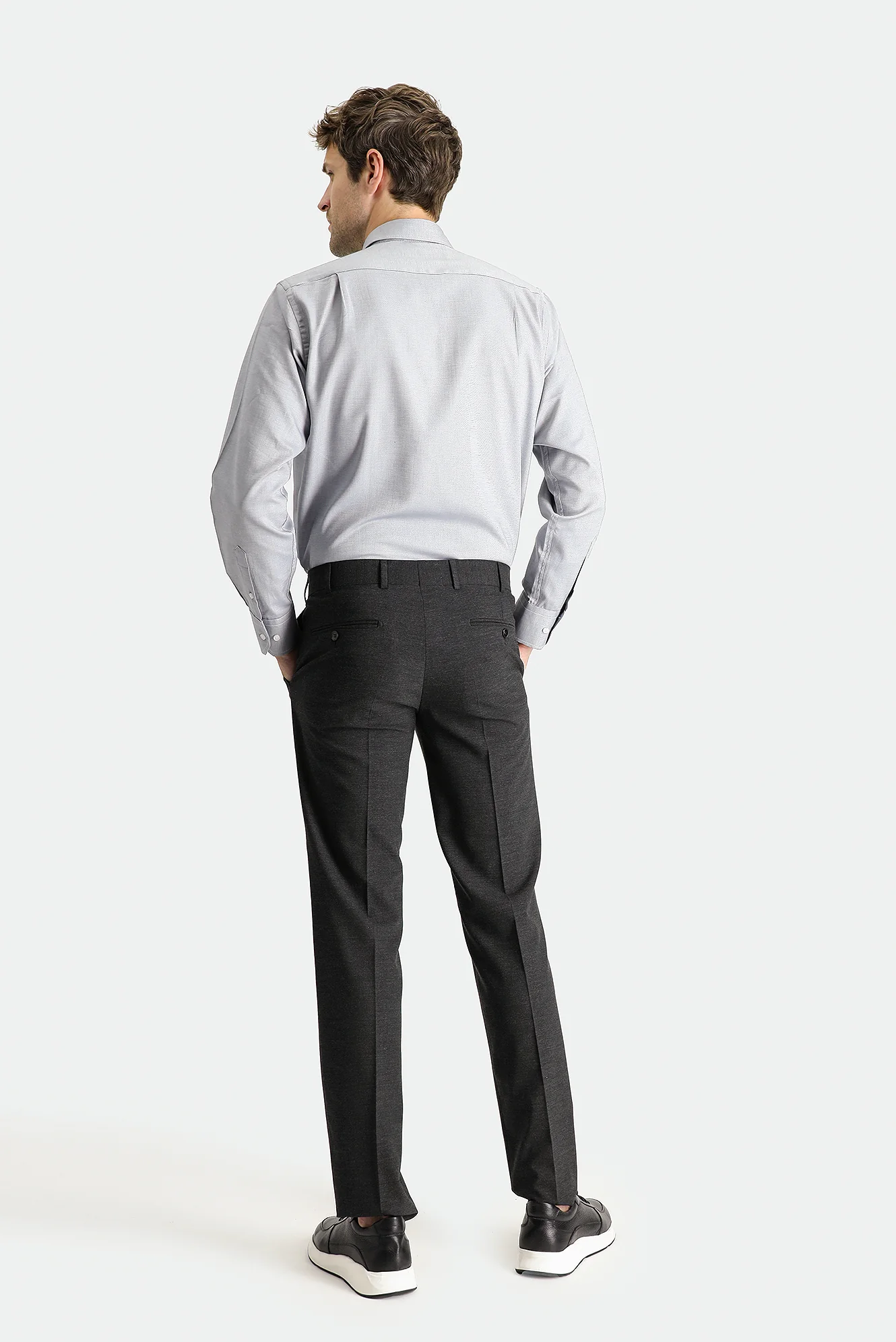 Koyu Antrasit 7 Drop Slim Fit Dar Kesim Yünlü Klasik Kumaş Pantolon - Image 4